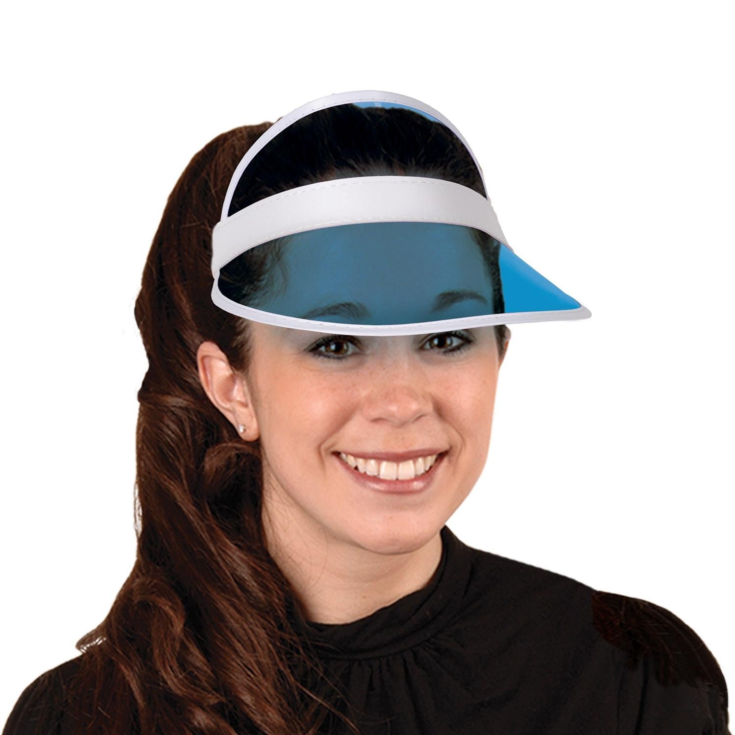 12 Pack Beistle Clear Blue Plastic Dealer's Visor - Casino Party Supplies for Poker Night, Blackjack Games & Themed Events