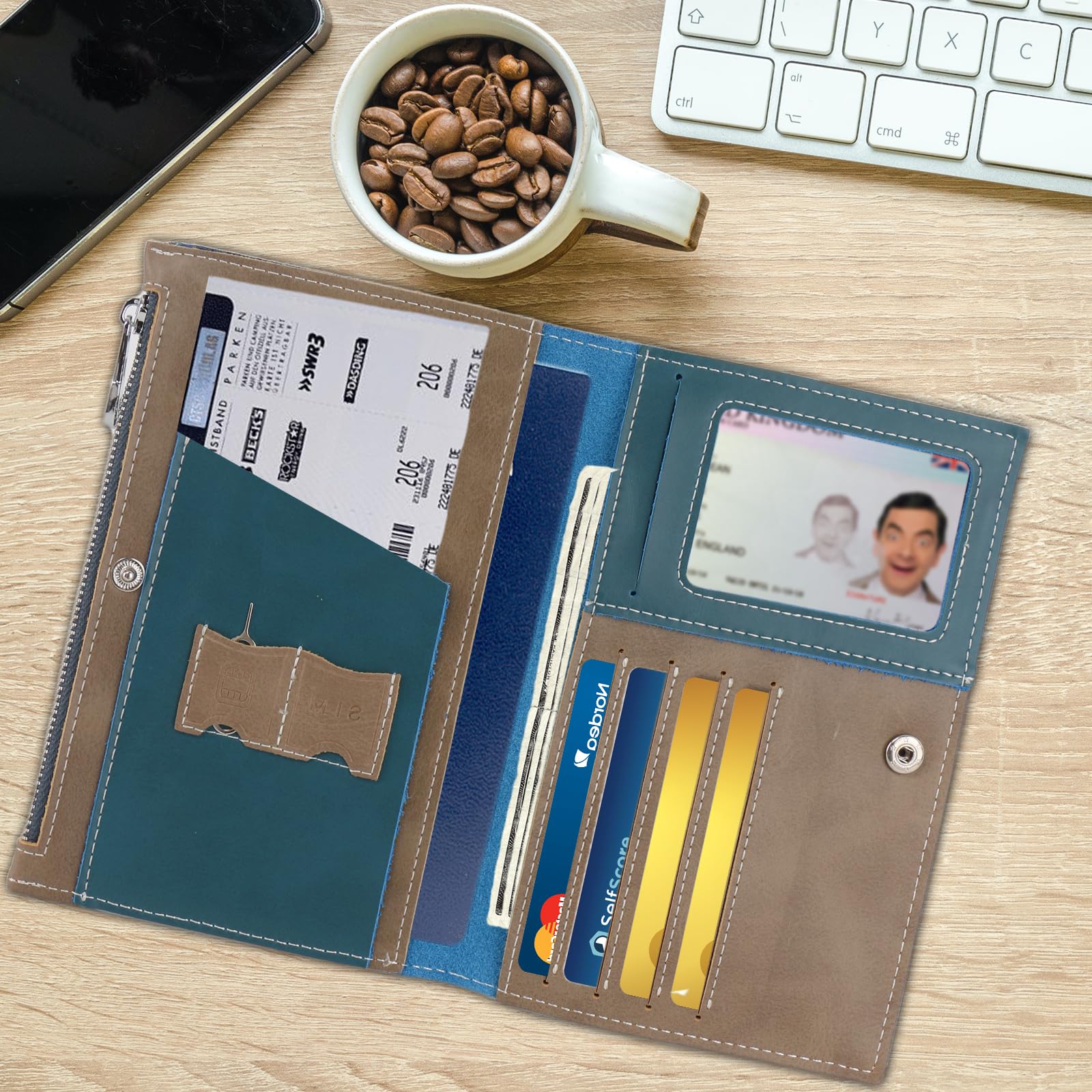 Premium Leather Travel Passport Wallet - Slim RFID Blocking Passport Holder for Secure Travel & Document Organization (Dark Blue) - Perfect for International Trips, Airports & Business Travel