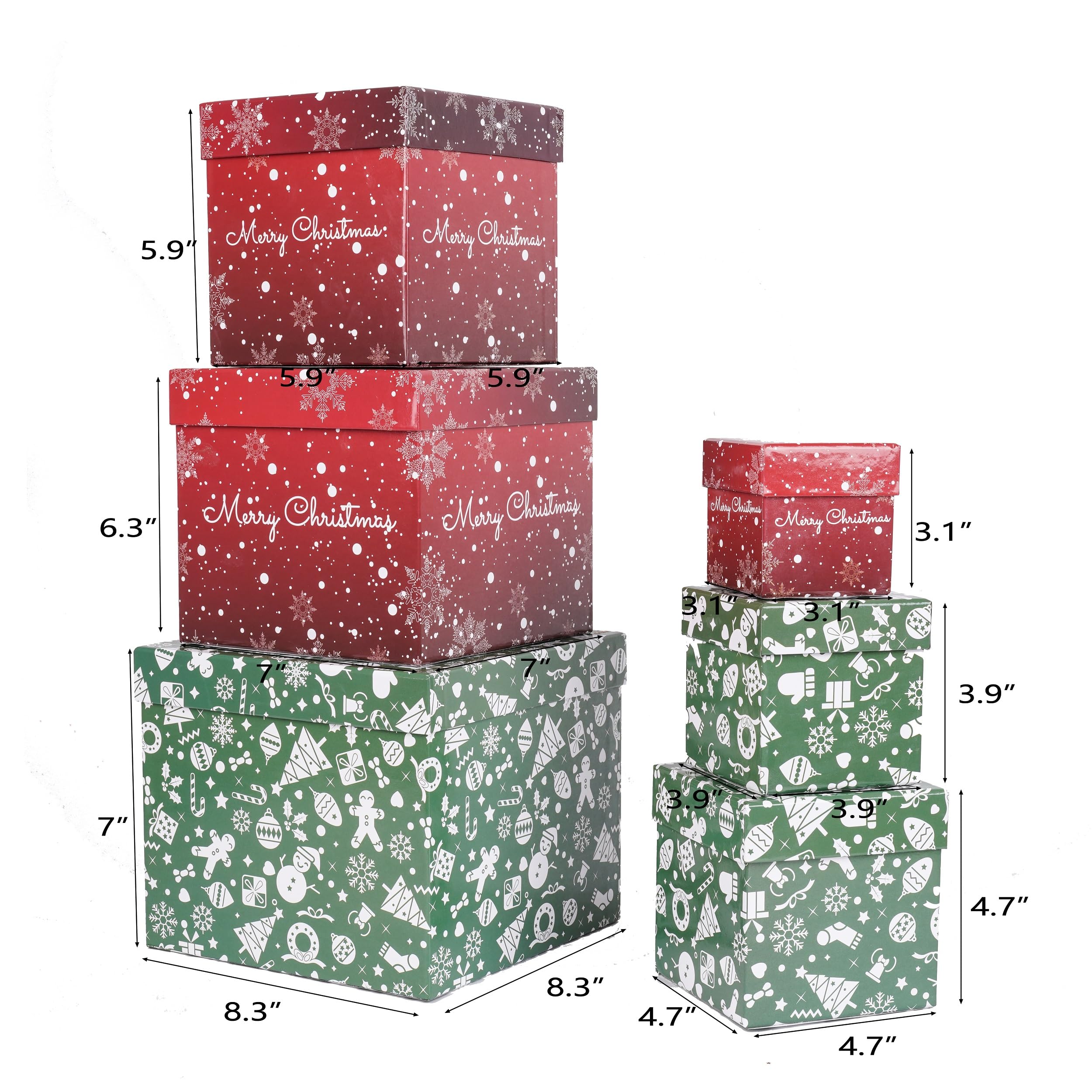 Lyforpyton 6PCS Christmas Nesting Gift Boxes with Lids - Red & Green Stackable Xmas Nested Box Set for Holiday Packaging | Perfect for Christmas, New Year Gifts, Party Favors & Home Decor