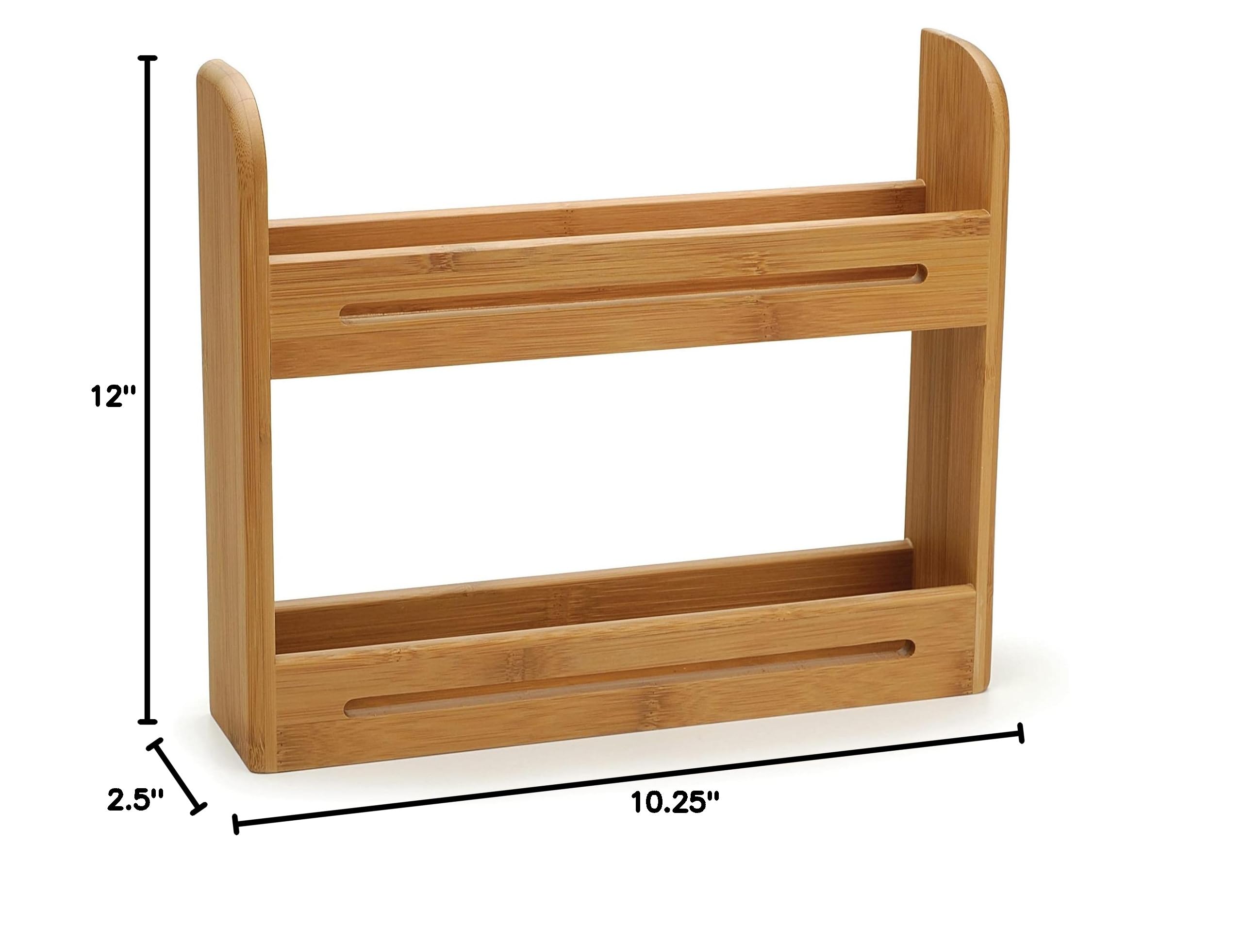 RSVP International Bamboo Spice Rack - 12x2.75x10.25 Inch Kitchen Countertop Organizer - Natural Wood Tabletop Décor for Spices, Jars & Cooking Essentials - Perfect for Pantry, Dining Room & Home Organization