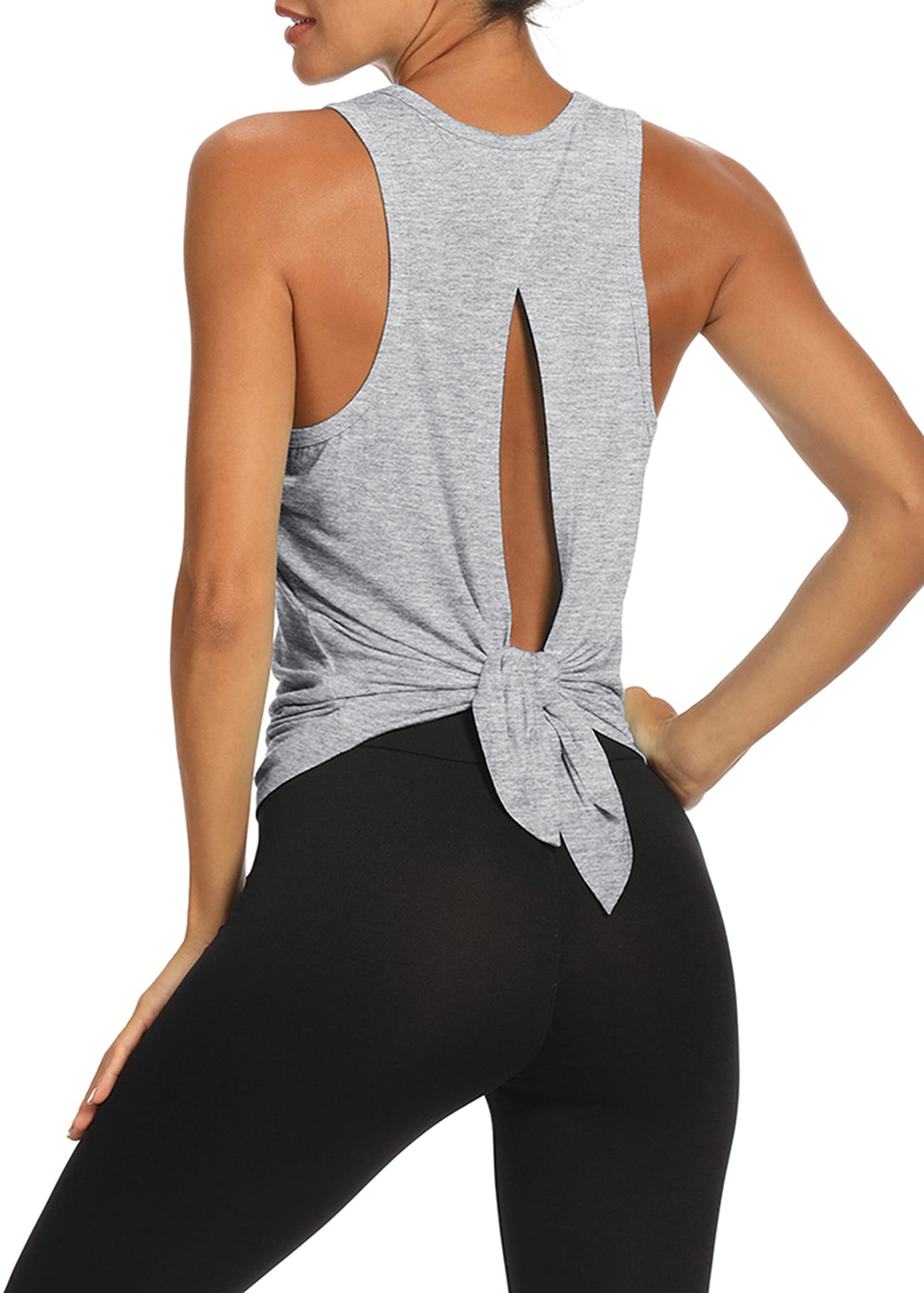 Bestisun Women's Open Back Workout Tops - Gym Athletic Muscle Tank Shirts with Tie Back Design | Perfect for Yoga, Running & Fitness Training