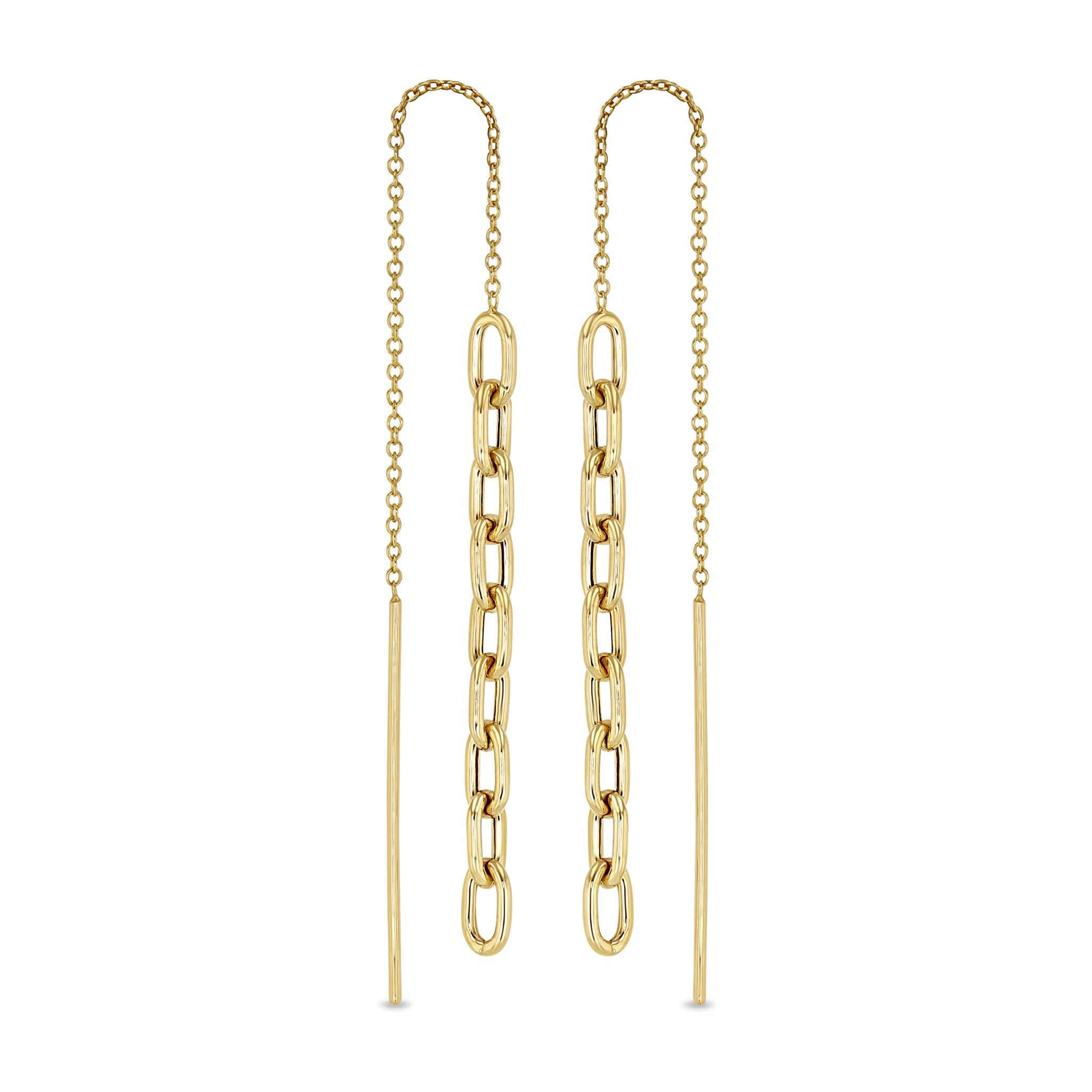 14K Gold Medium Square Oval Link Chain Drop Threaders - Elegant Dangle Earrings for Women, Perfect for Parties, Weddings & Everyday Wear