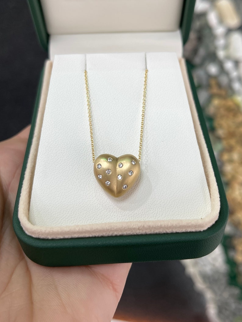 0.30tcw 3D Pave Diamond Heart Bubble Puff Slider Necklace in 14K Gold - Perfect for Anniversary Gifts, Valentine's Day & Romantic Occasions