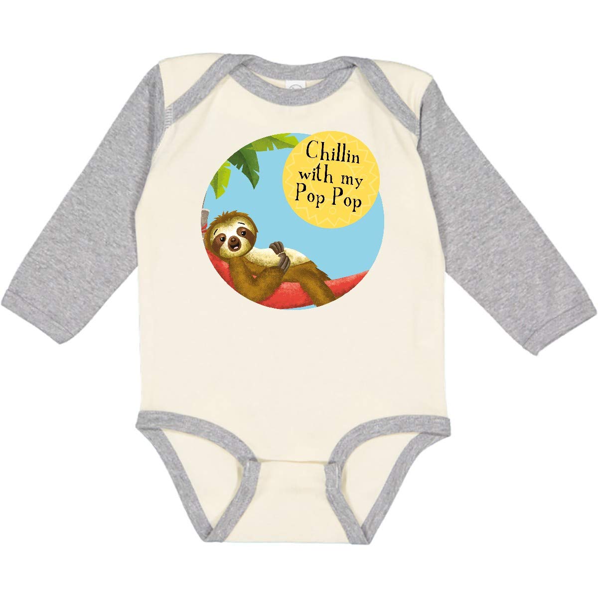 Inktastic Sedrick Sloth Chillin with Pop Pop Long Sleeve Baby Bodysuit - Cute Animal Graphic Onesie for Newborns & Infants - Perfect for Family Photos, Playtime & Cozy Outfits