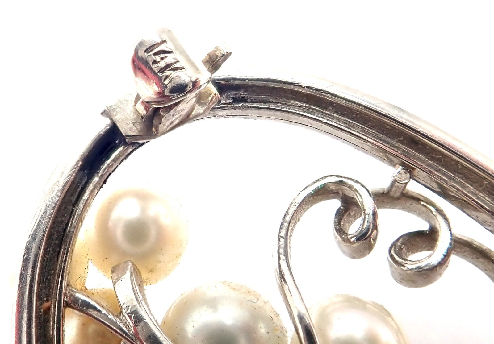 Authentic Mikimoto 14k White Gold Diamond Pearl Brooch Pin - Vintage Jewelry for Women, Elegant Gift for Brides, Anniversaries & Special Occasions