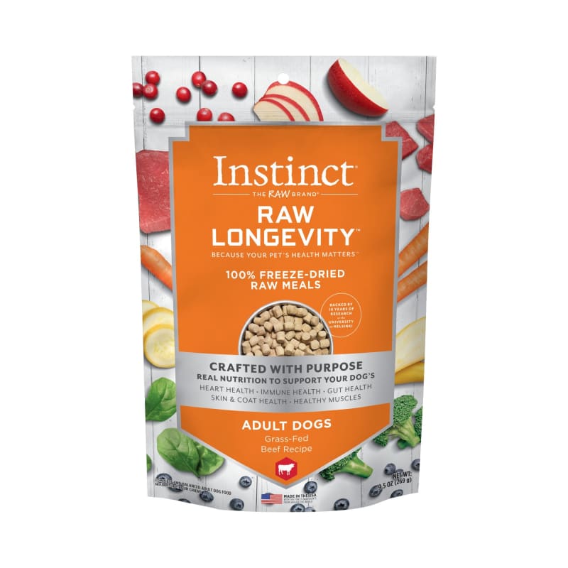 Instinct Raw Longevity Freeze-Dried Beef Dog Food - 9.5oz | Grain-Free, High-Protein Raw Nutrition for Adult & Senior Dogs | Perfect for Training, Travel & Digestive Health