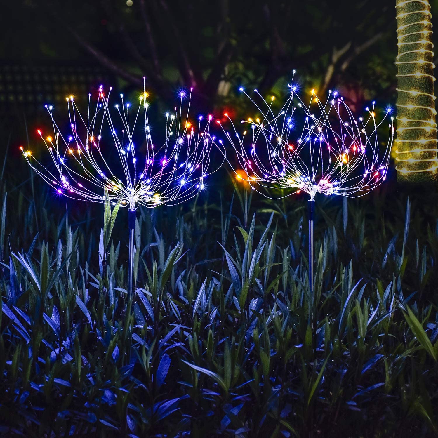 Honche Solar Garden Lights - 8 Lighting Modes, 120 LED Waterproof Outdoor Solar Lights (2-Pack) for Yard, Patio, Flower Bed & Party Decoration | Perfect for Landscape Lighting, Backyard Ambiance & Holiday Decor