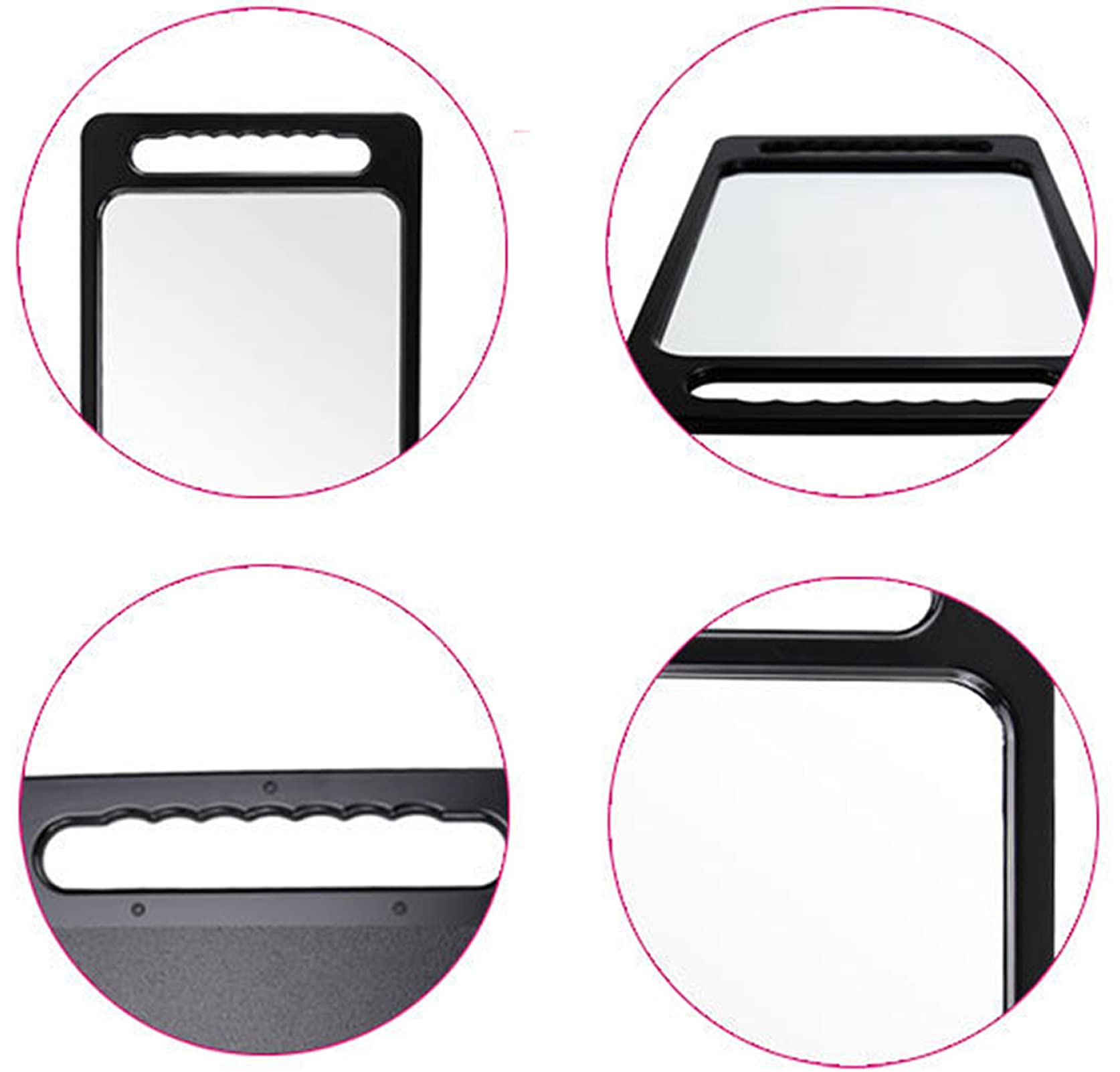 Professional Salon Handheld Makeup Mirror - Black Rectangular Double Handle Unbreakable Large Mirror for Hairstylists & Barbers | Perfect for Home, Salon & Travel Use