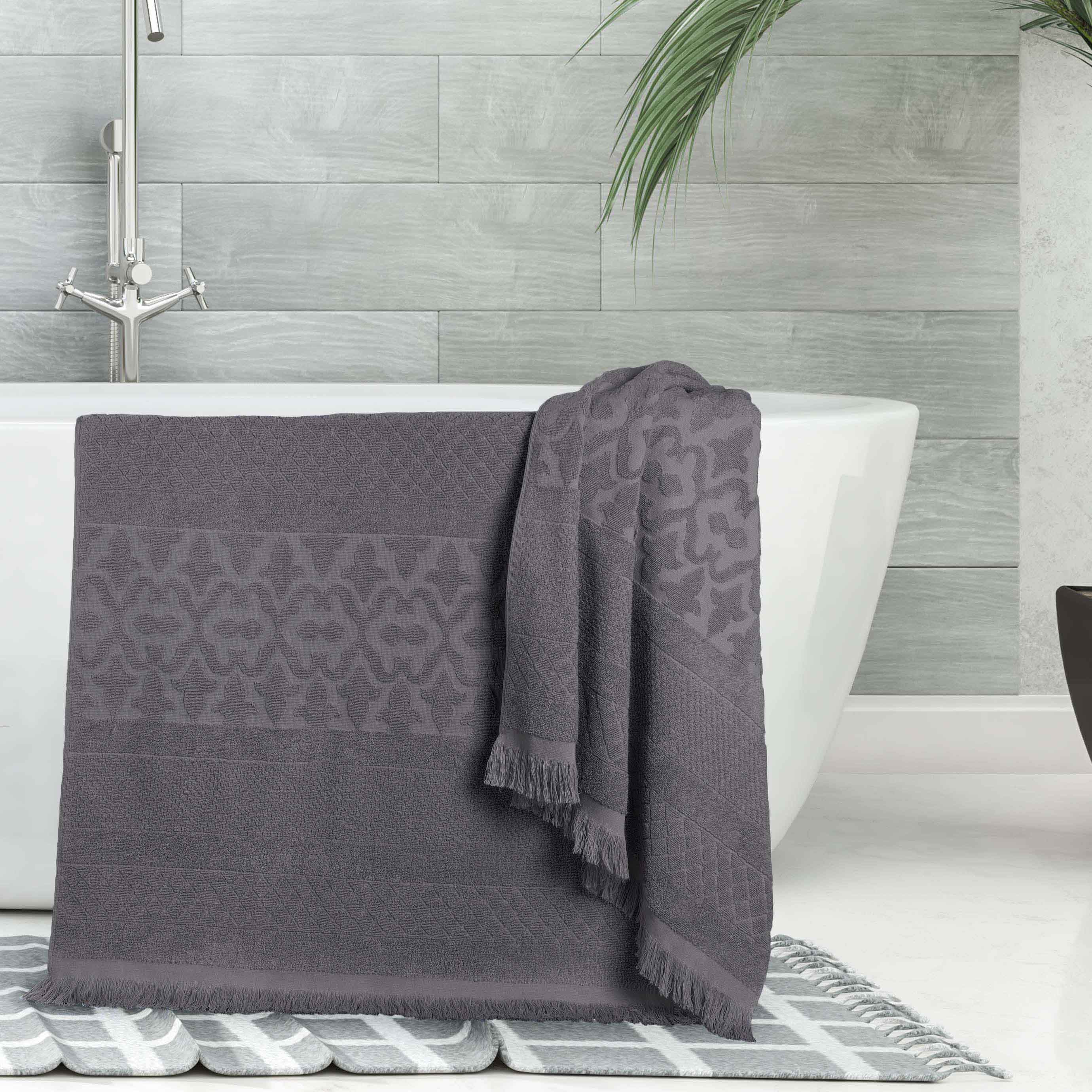 Premium Rolla Cotton Geometric Jacquard Plush Absorbent Bath Towel Set of 2 - Ultra Soft & Quick Dry Bath Sheets for Spa, Hotel & Luxury Home Use