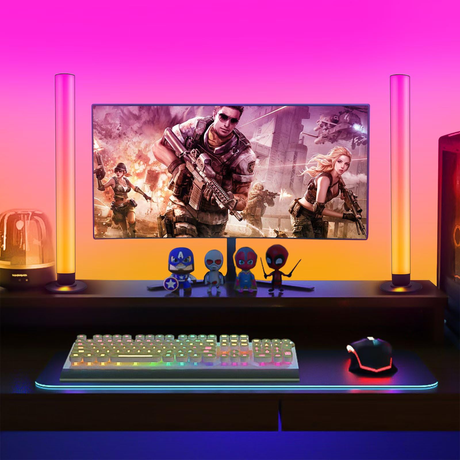 RGB LED Light Bar for Gaming Room & TV Backlight - 8 Scene Modes, 16 Million Colors, Music Sync, 3 Control Ways, 213 Presets - Perfect for PC Setup, Home Theater, and Party Lighting (2 Pack)