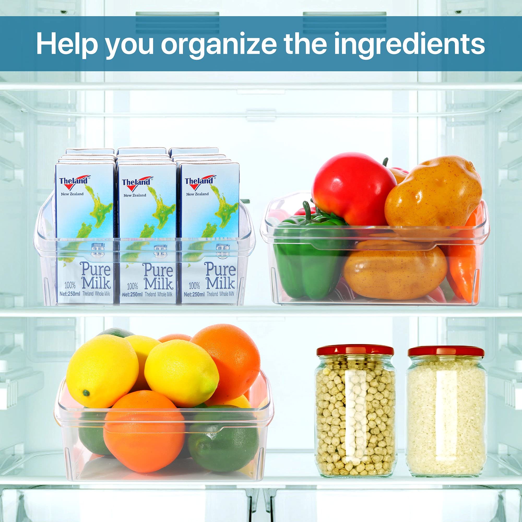 ROSELIFE 2-Pack Clear Plastic Refrigerator Organizer Bins - BPA Free Food Storage Containers for Fridge, Freezer, Pantry & Kitchen Cabinet (12.2