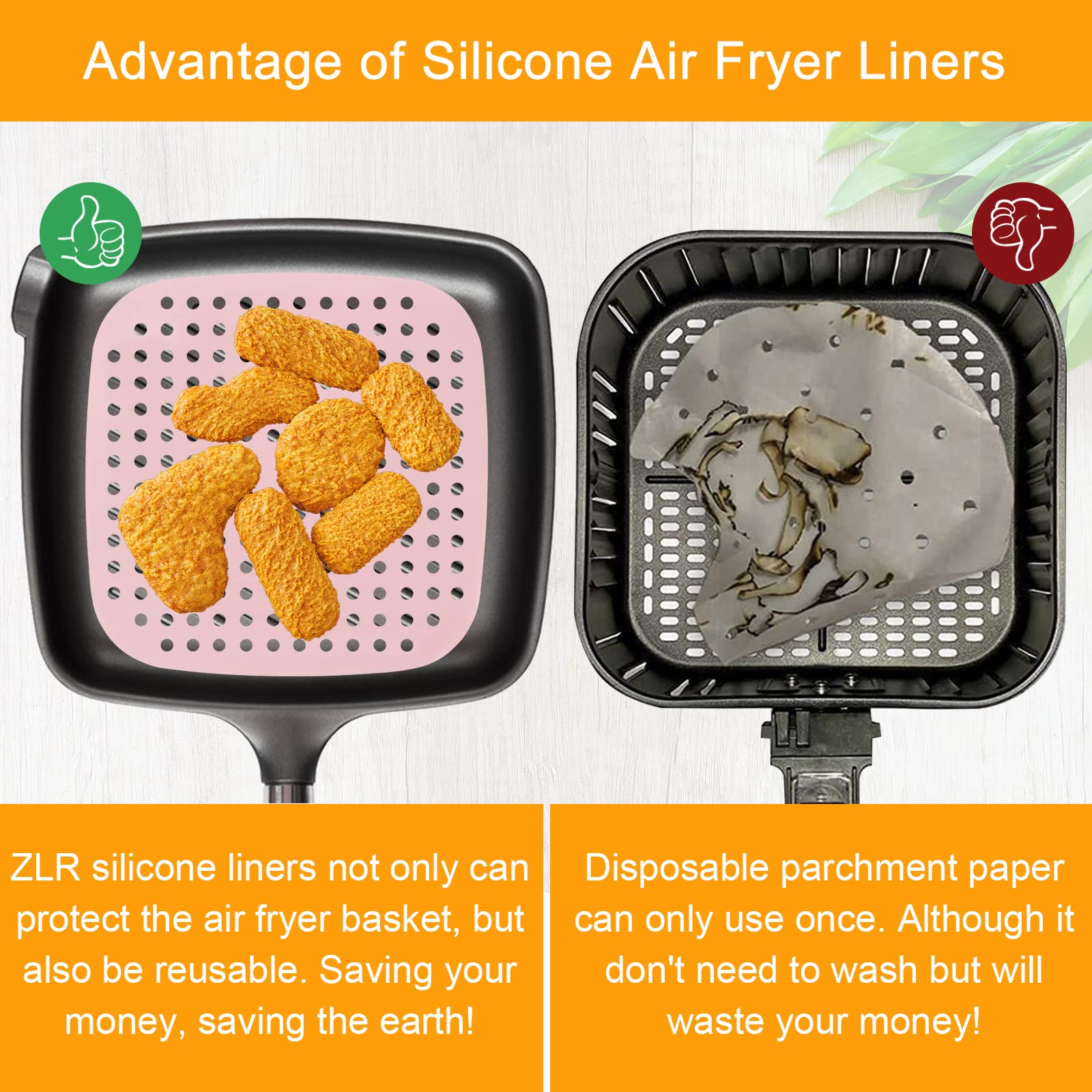 Eco-Friendly Reusable Silicone Air Fryer Liners 8.5 Inches Square - 3 Pack Non-Stick Parchment Paper Replacement for Oil Proof & Easy Cleaning - Perfect for Air Fryer, Oven & Microwave Cooking Accessories