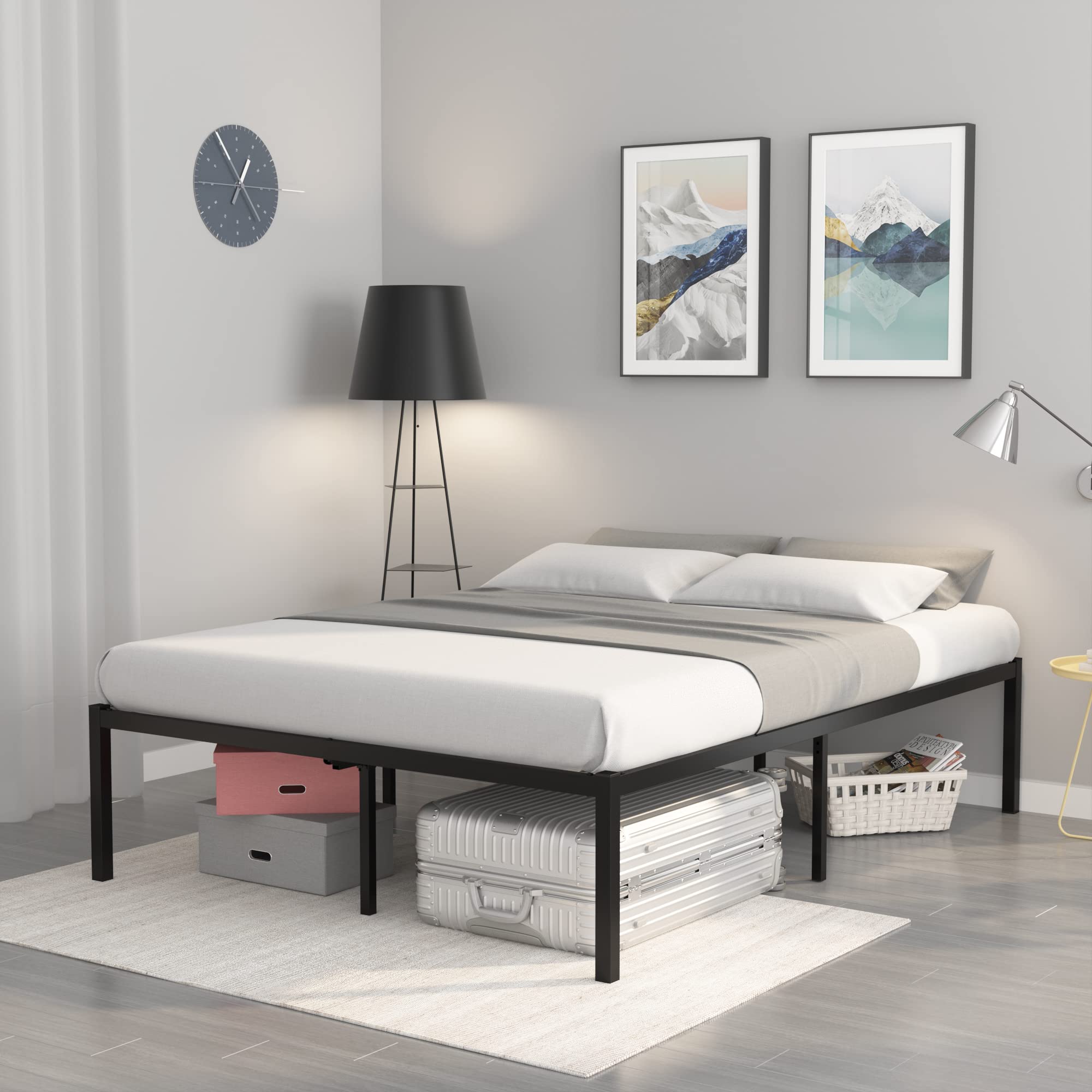 Weehom 14 Inch King Size Metal Platform Bed Frame - Heavy Duty Steel Slat Support, No Box Spring Needed, Underbed Storage Space, Easy Assembly (Black) - Perfect for Master Bedrooms, Guest Rooms & Small Apartments