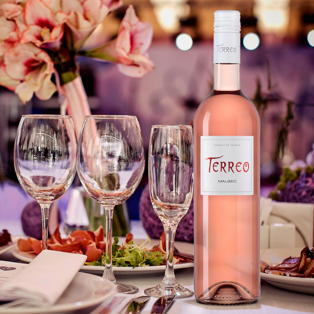 Premium Terreo Malbec Rosé French Wine - Exotic Lychee & Grapefruit Flavors | Perfect for Romantic Dinners, Summer Parties & Wine Gift Giving