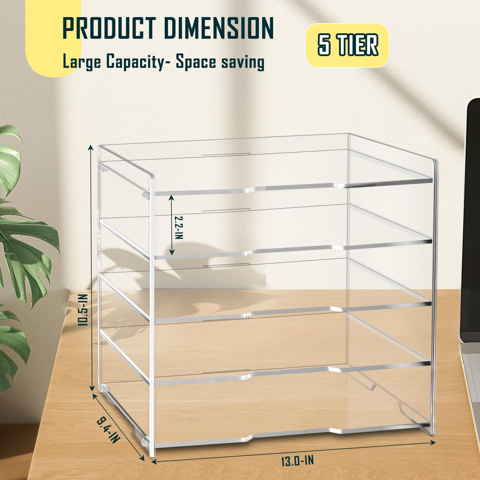 5 Tier Clear Acrylic Desk Organizer - Letter Tray File Holder for Office, Home & School Organization | Perfect for Paper, Mail, Documents & Office Supplies Storage