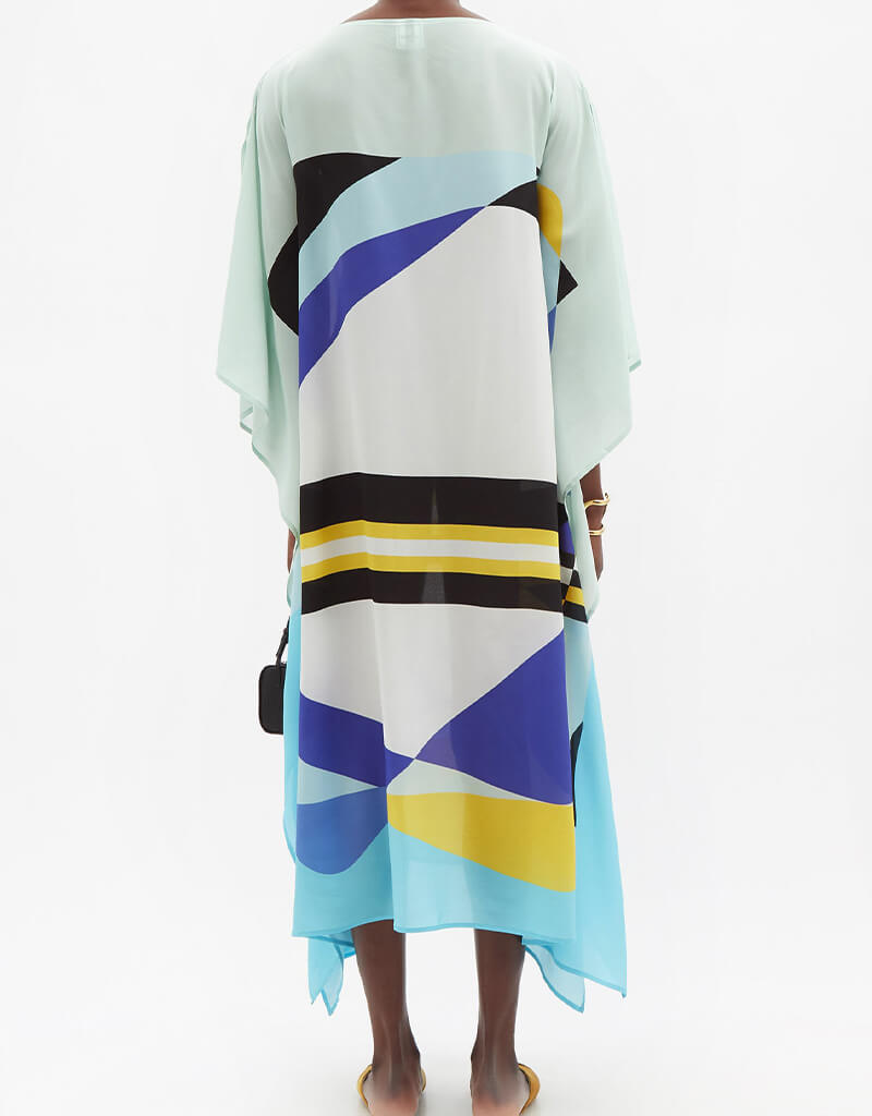 Elegant Blue Chelsea Georgette Kaftan Dress for Women - Perfect for Beach Cover-ups, Summer Vacations & Boho Chic Outfits