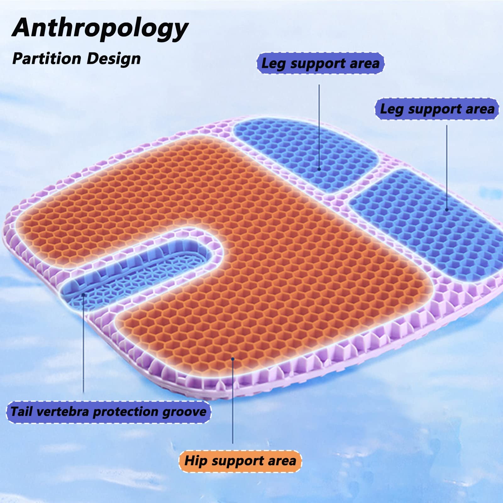 Summer Cool Gel Seat Cushion - Breathable Pressure Relief Pad for Office & Car (1.2