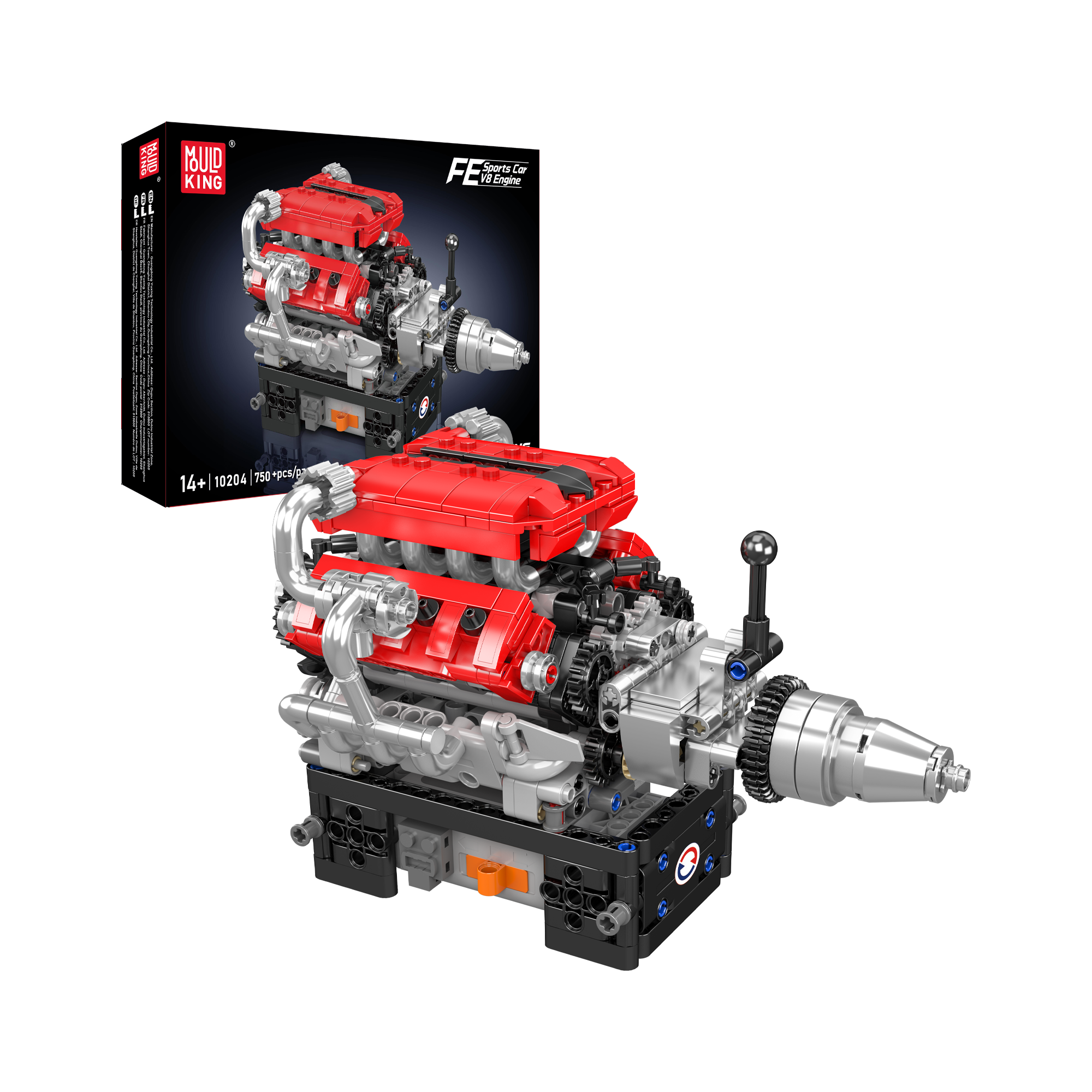 Mould King 10204 Italian V8 Engine Model Building Kit - 750 PCS DIY Construction Toy for Adults & Teens | Perfect for STEM Education, Car Enthusiasts, and Home Office Display