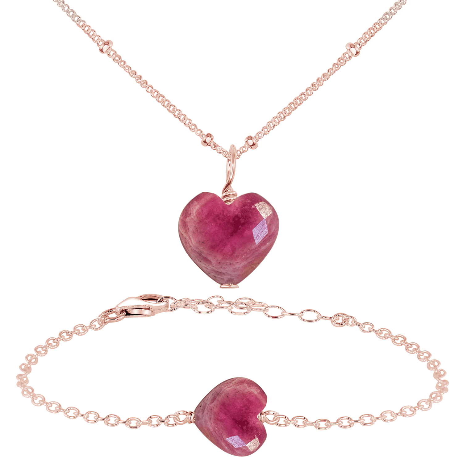 Ruby Crystal Heart Jewelry Set for Women - Elegant Necklace & Earrings Gift Set - Perfect for Valentine's Day, Anniversary & Romantic Occasions