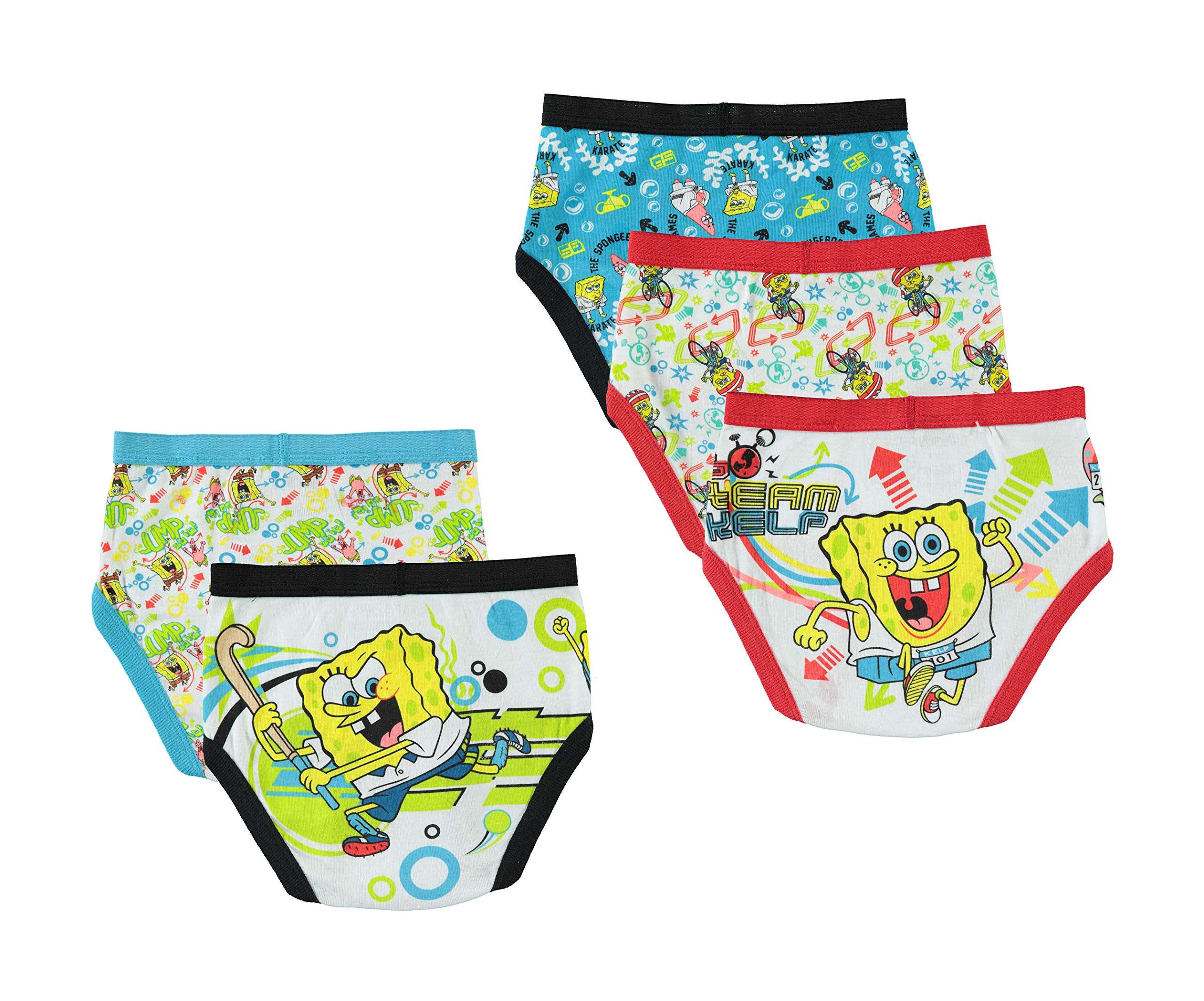 SpongeBob SquarePants Boys' Underwear 5-Pack - Soft Cotton Briefs for Kids Ages 6-8 | Cartoon Character Underwear for School, Play & Everyday Comfort
