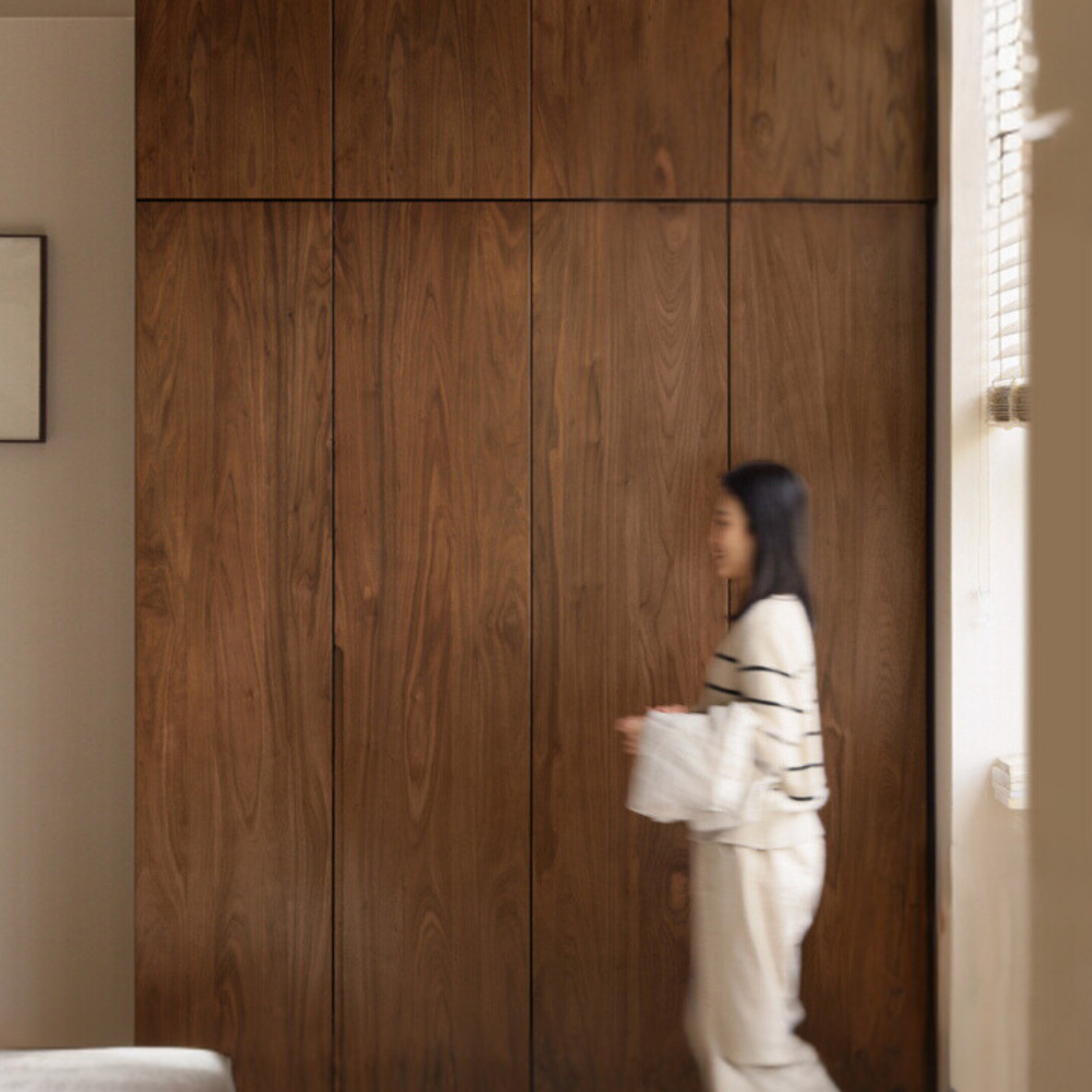Premium Black Walnut Solid Wood Wardrobe - Double Door Closet with Mirror | Spacious Storage for Bedroom, Walk-in Closet & Guest Room Organization