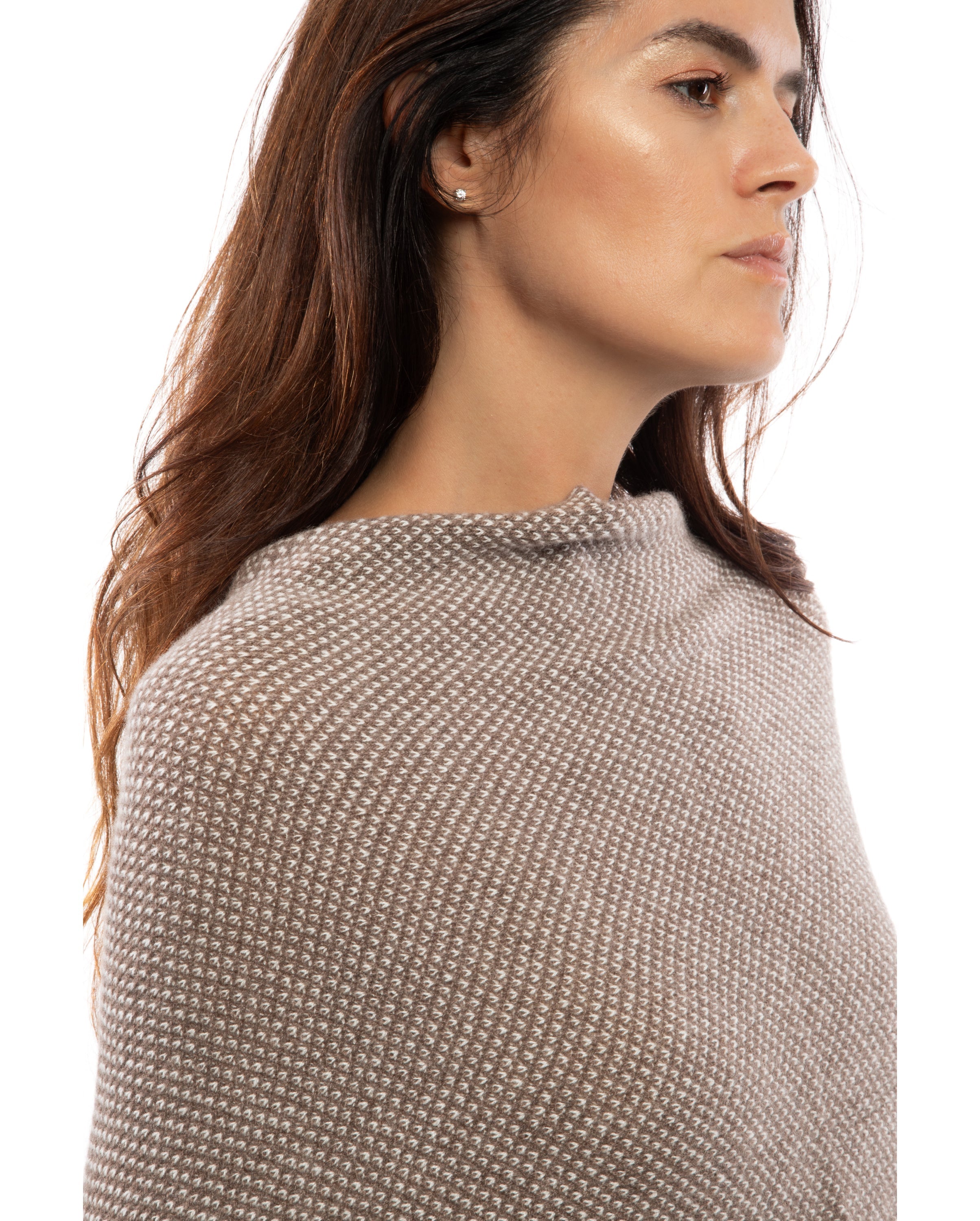 Luxury Women's Pure Cashmere Asymmetrical Poncho Shawl - Soft Light Brown Winter Wrap for Fall & Winter Fashion, Office Wear & Outdoor Activities