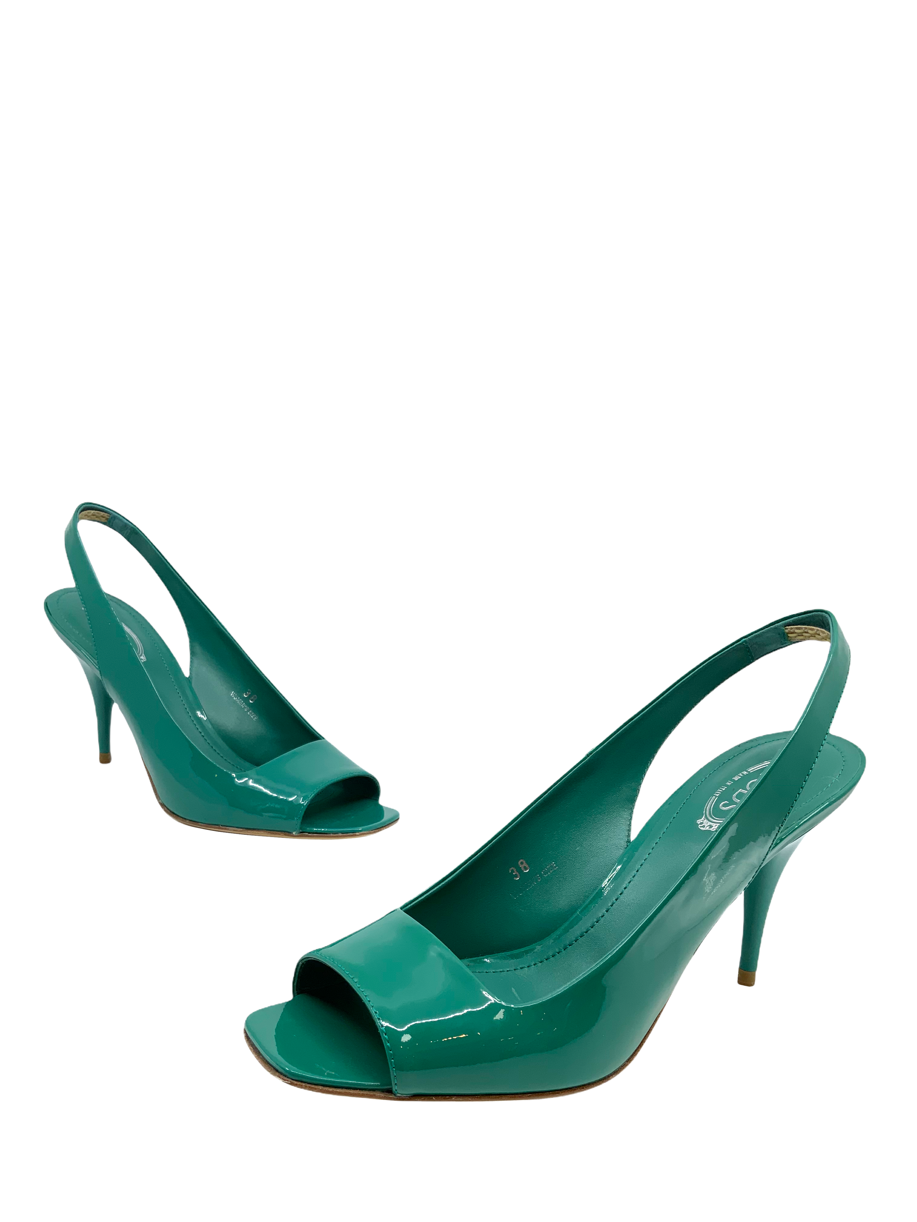Tod's Women's Patent Leather Slingback Sandals Size 8 | Comfortable Heeled Dress Shoes for Weddings, Parties & Office Wear