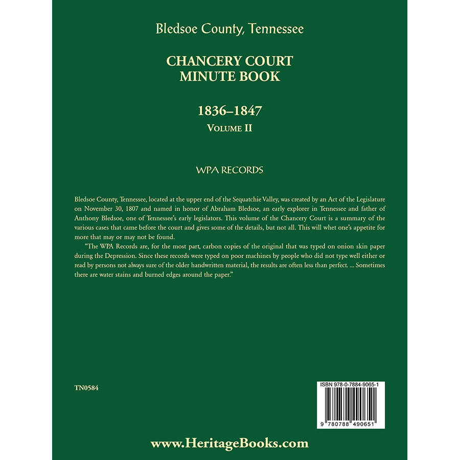 Bledsoe County Tennessee Chancery Court Minute Book 1836-1847 Volume II - Historical Legal Records for Genealogy Research & Tennessee History Studies