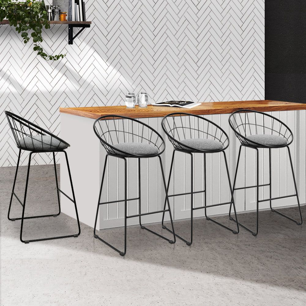 4 Bar Stools with Padded Seat & Metal Frame - Perfect for Kitchen Island, Breakfast Bar & Home Decor