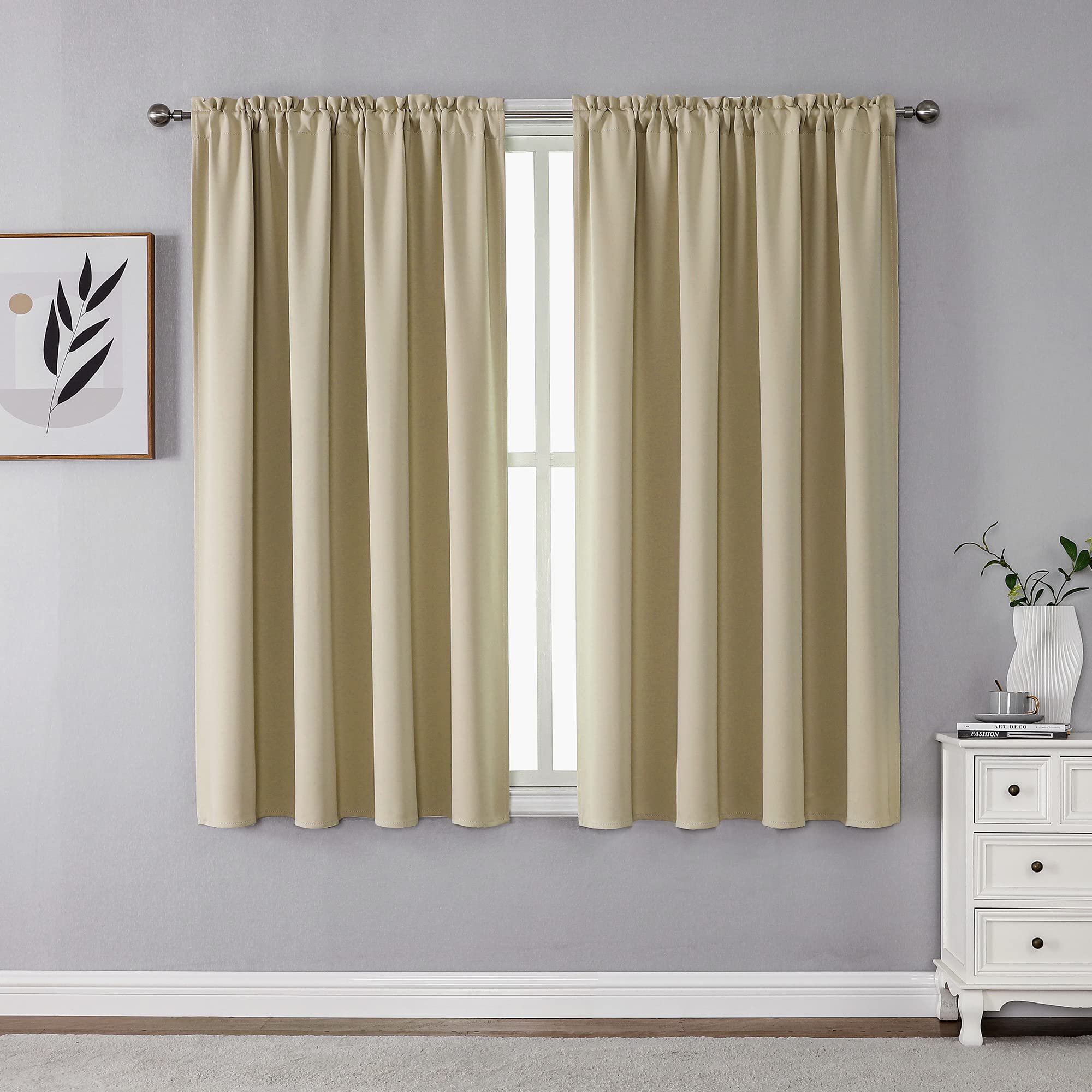Blackout Curtains for Small Windows - Thermal Insulated Room Darkening Drapes with Rod Pocket, 52x45 Inch Beige Set of 2 Panels - Perfect for Bedroom, Living Room & Home Theater Light Control