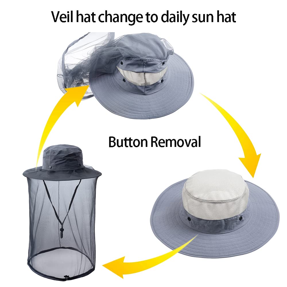 Fishing & Weed Eating Hat with Sun Protection & Mosquito Head Net - Outdoor Mesh Hat with Hidden Net for Fishing, Gardening, and Hiking