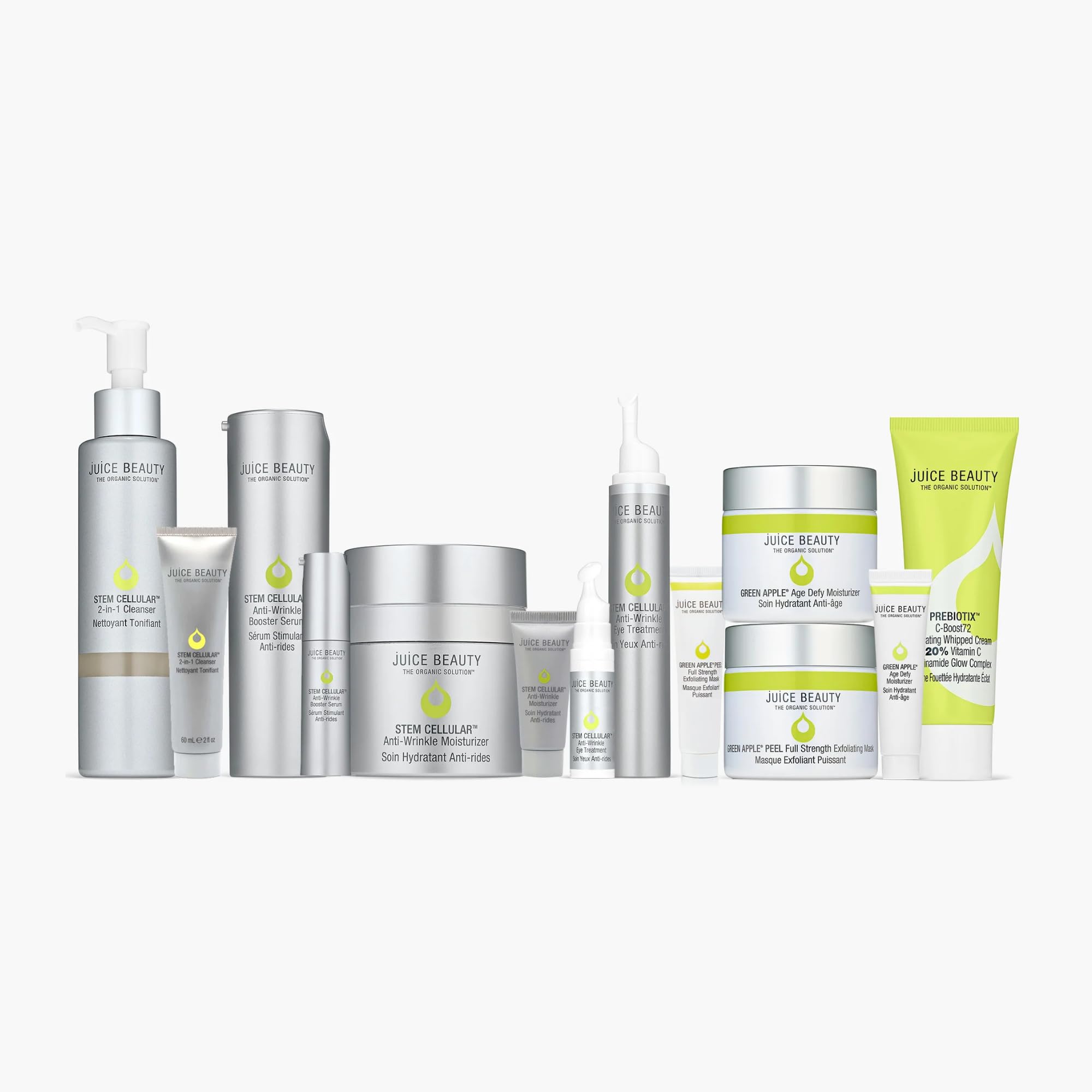 Juice Beauty Clean Skincare Set - 2-in-1 Cleanser, Anti-Wrinkle Moisturizer & Serum, Eye Cream, Age Defy Moisturizer - Vegan, Cruelty-Free Skincare Routine for Daily Use & Travel