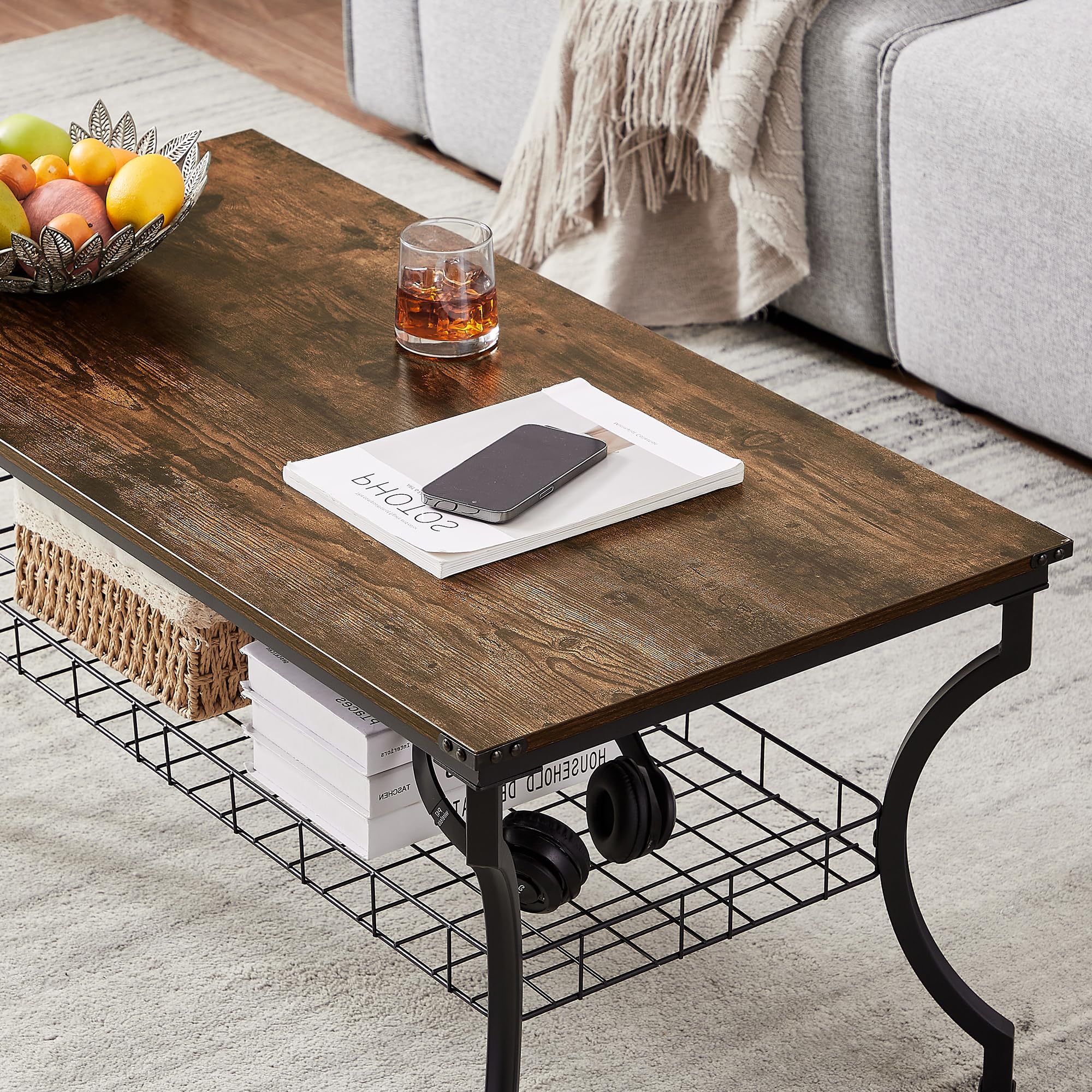 VECELO 3-Piece Living Room Table Set - Coffee Table & End Tables with Open Storage Shelves, Easy Assembly, Brown - Perfect for Apartments, Home Offices & Small Spaces | Living Room Furniture, Modern Home Decor