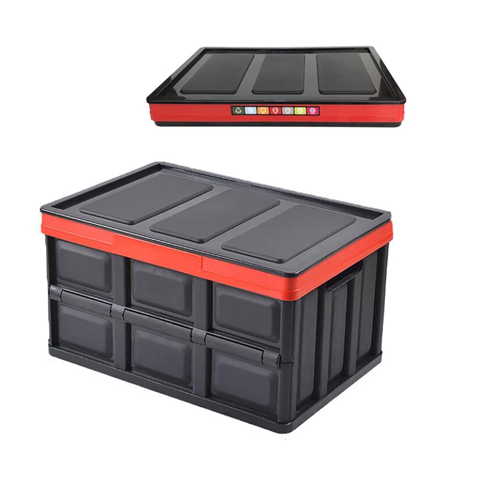 Collapsible Storage Bins with Lids - Durable Folding Plastic Storage Boxes & Organizers, Waterproof & Stackable for Home, Car, Travel (Black, 55L, 20.4x13.7x12.6
