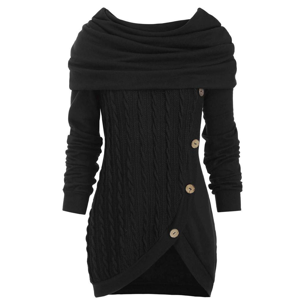 **Women's Plus Size Pullover Sweater - Comfy Long Sleeve Boat Neck Button Patchwork Knit Top for Casual Wear & Fall Outfits**