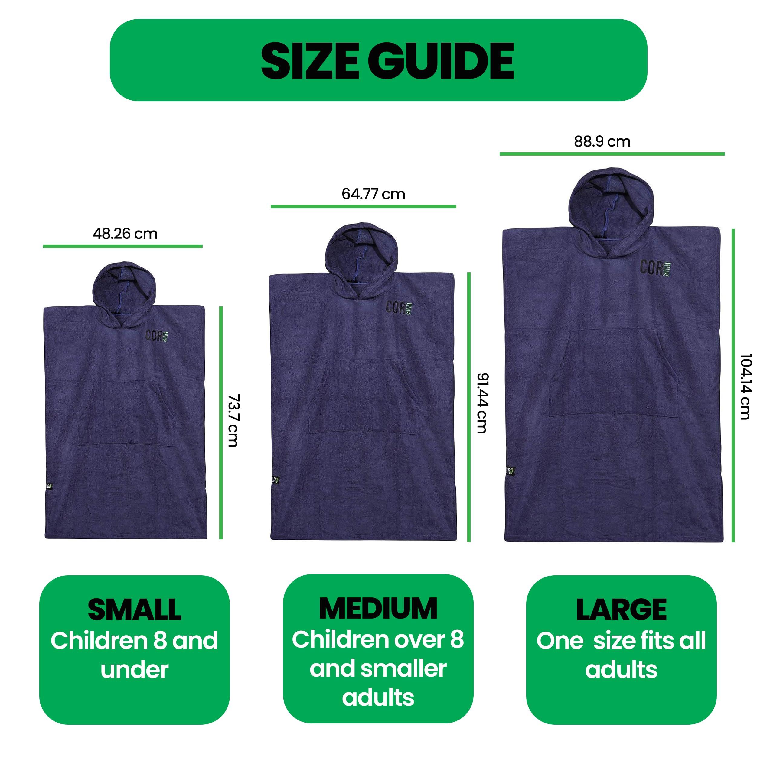 COR Surf Poncho Changing Towel Robe with Hood & Front Pocket for Kids - Quick Dry Beach Towel & Blanket for Swimming, Surfing, Camping & Outdoor Activities