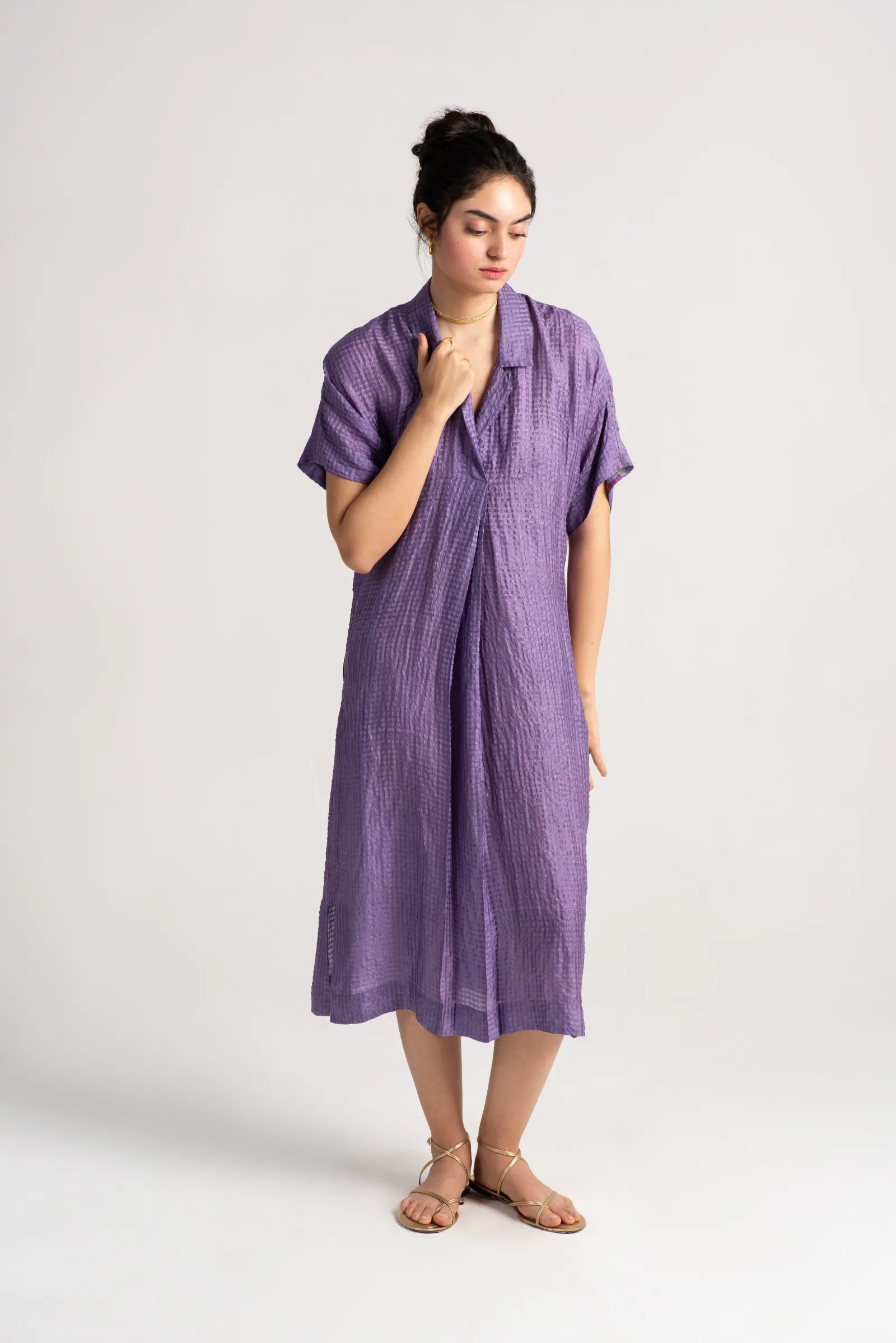 Elegant Padmini Silk Check Dress in Lilac - Perfect for Weddings, Parties & Special Occasions