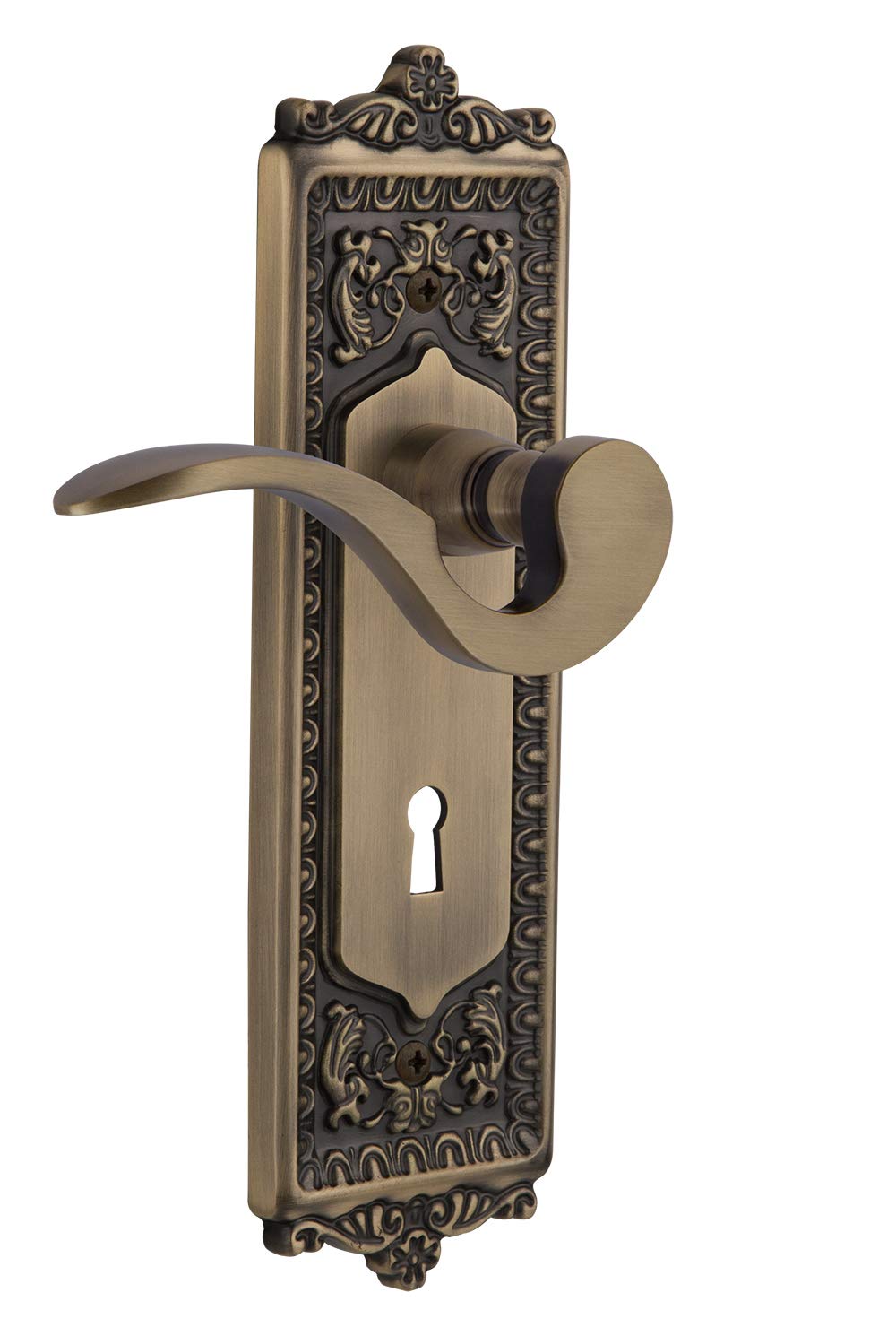 Nostalgic Warehouse Egg & Dart Plate Single Dummy Door Knob with Keyhole - Antique Brass Finish | Perfect for Vintage Home Decor & Classic Interior Design