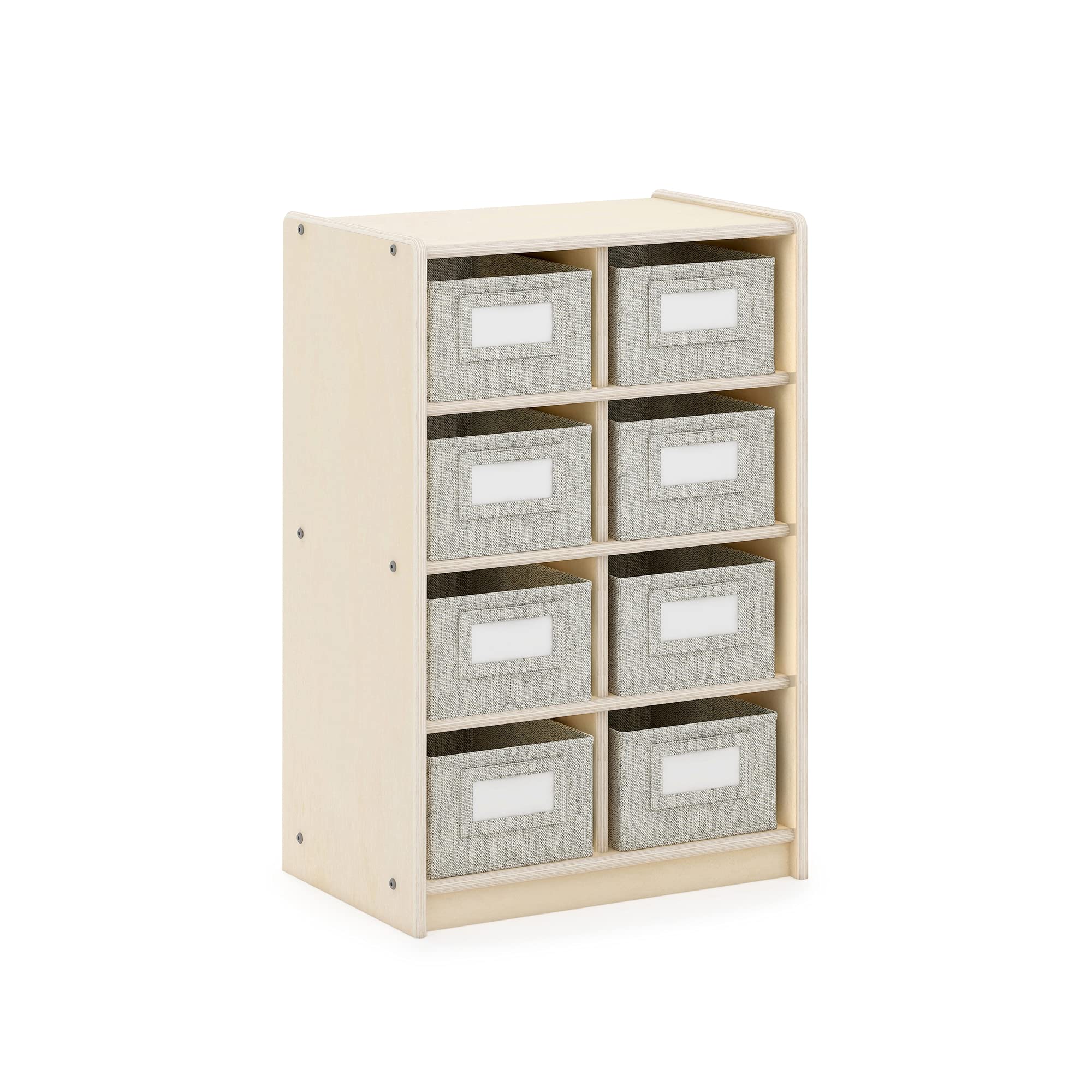 Guidecraft EdQ Cubby Bin Storage Organizer - Natural Wood Bookshelf with 8 Fabric Bins | Toy & Book Organizer for Kids, Teachers & Homeschooling | Classroom & Home Organization Furniture for Playrooms, Daycares & Montessori Schools