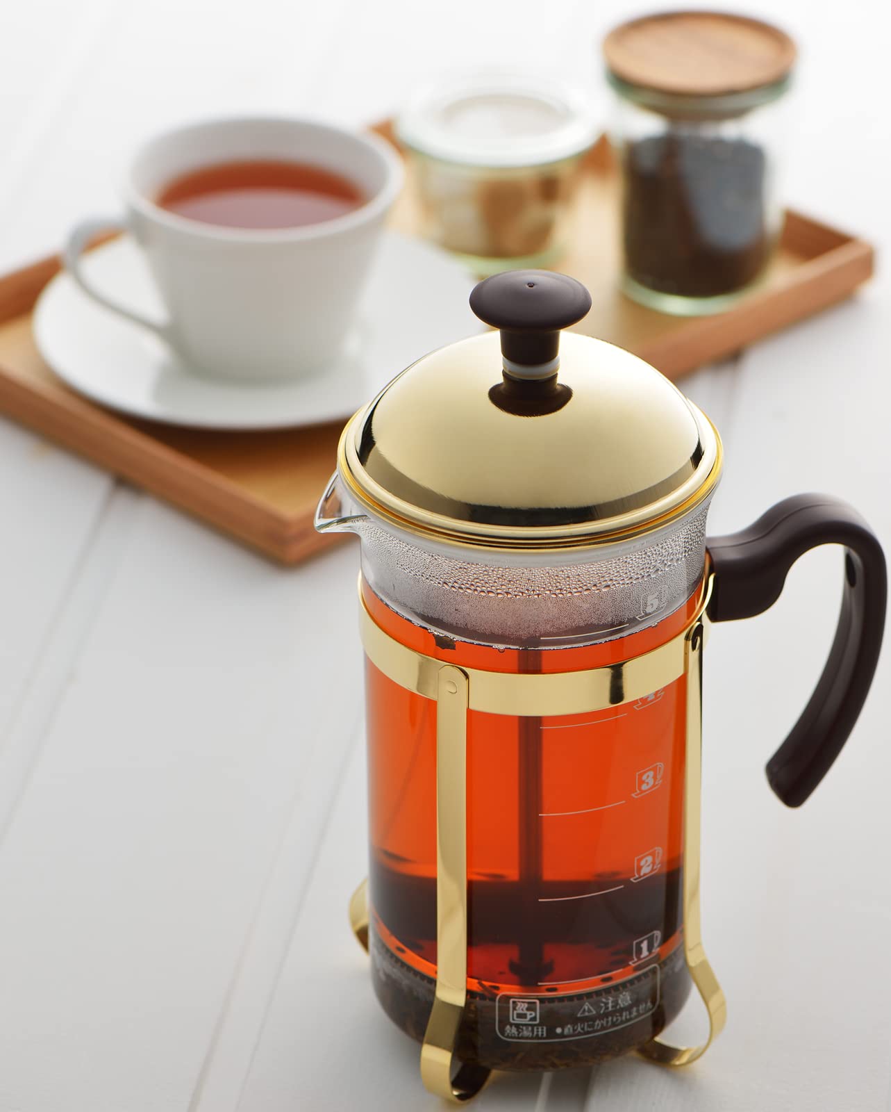 Yoshikawa SJ3306 25.4 oz (750ml) Glass French Press Coffee Maker & Tea Infuser - 5 Cup Capacity with Measurement Marks, Premium Japanese Design in Mocha Brown - Perfect for Home, Office or Camping Brewing