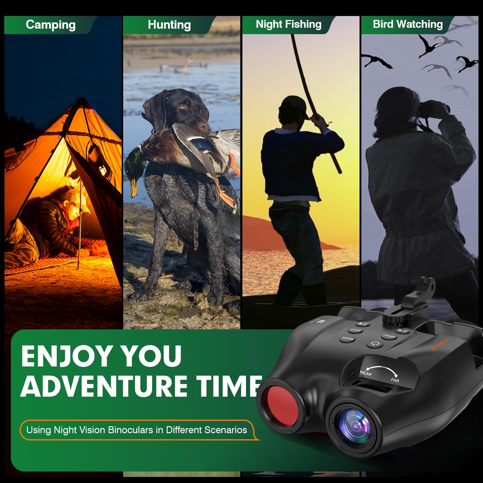 Night Vision Goggles for Adults - 984FT Rechargeable Infrared Binoculars with 5X Digital Zoom, 32GB TF Card & Head Strap | Hands-Free Hunting Gear, Wildlife Observation, Security Surveillance & Nighttime Photography