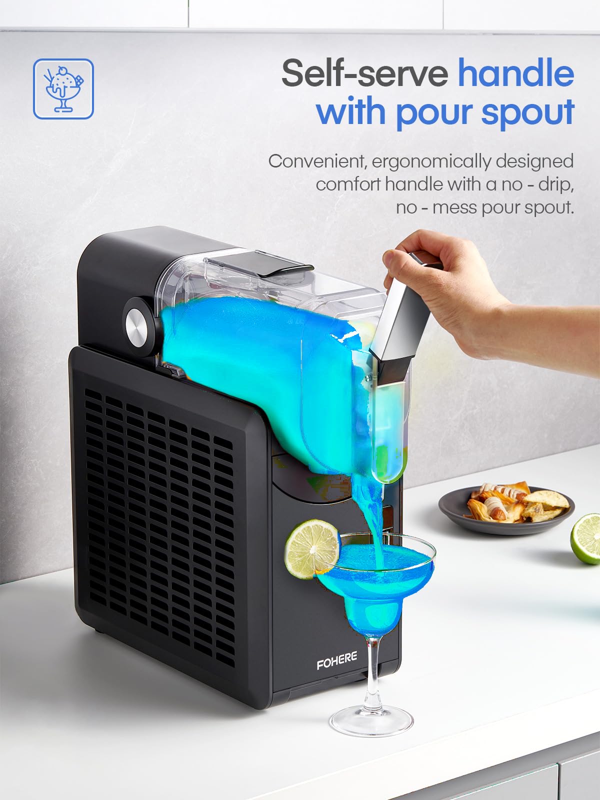 FOHERE Commercial Slushie Machine - No Ice Needed, Self-Cleaning Frozen Drink Maker for Home & Business - 5 Preset Modes for Margaritas, Frappés, Milkshakes - Perfect for Parties, Restaurants & Summer Refreshments
