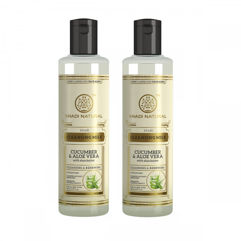 Khadi Natural Cucumber & Aloe Vera Cleansing Milk Cream with Shea Butter - 210ml (Pack of 2) | Gentle Face Wash for Dry & Sensitive Skin | Daily Skincare Routine