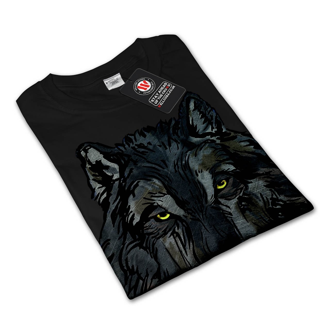 Wellcoda Men's Long Sleeve Graphic T-Shirt - Vintage Wolf Beast Eye Design, Soft Cotton Tee for Casual Wear, Street Style & Outdoor Adventures