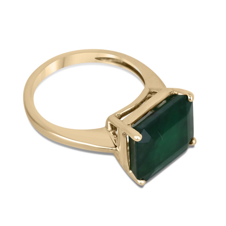 6.28ct 14K Gold Dark Green Emerald Cut East-West Solitaire Engagement Ring for Women - Perfect for Proposals, Anniversaries & Special Occasions