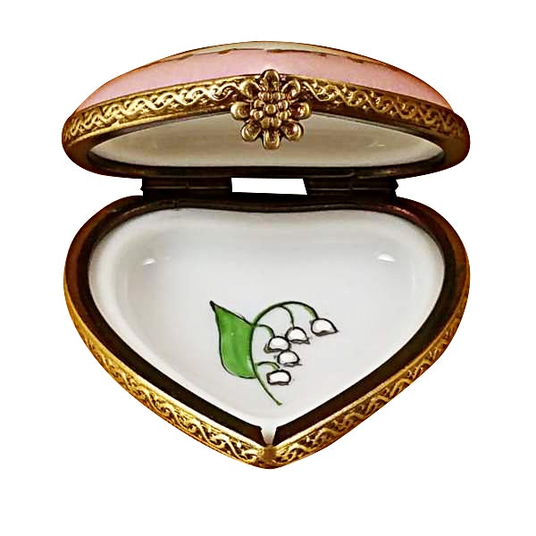 Mini Heart Lily of the Valley Limoges Porcelain Trinket Box - Hand-Painted French Collectible Jewelry Gift for Women, Bridal Shower, Anniversary & Mother's Day