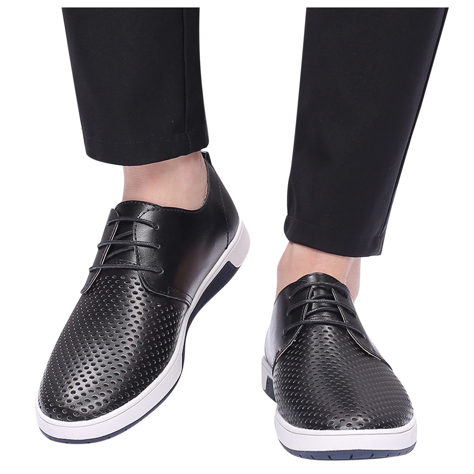 Men's Black Leather Dress Shoes - Breathable Comfortable Business Oxfords for Summer | Formal Office & Wedding Occasions