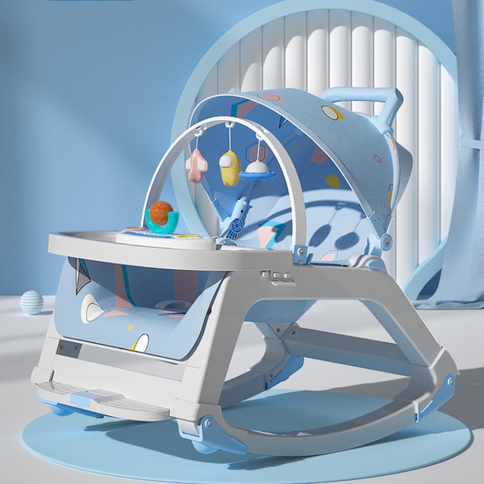 **iFANT 5-in-1 Baby Bouncer & Push Walker Combo - Adjustable Infant to Toddler Rocker Chair with Wheels, Toy Snack Tray & Canopy - Portable for Indoor & Outdoor Use (0-36 Months) - Perfect for Playtime, Travel & Relaxation**