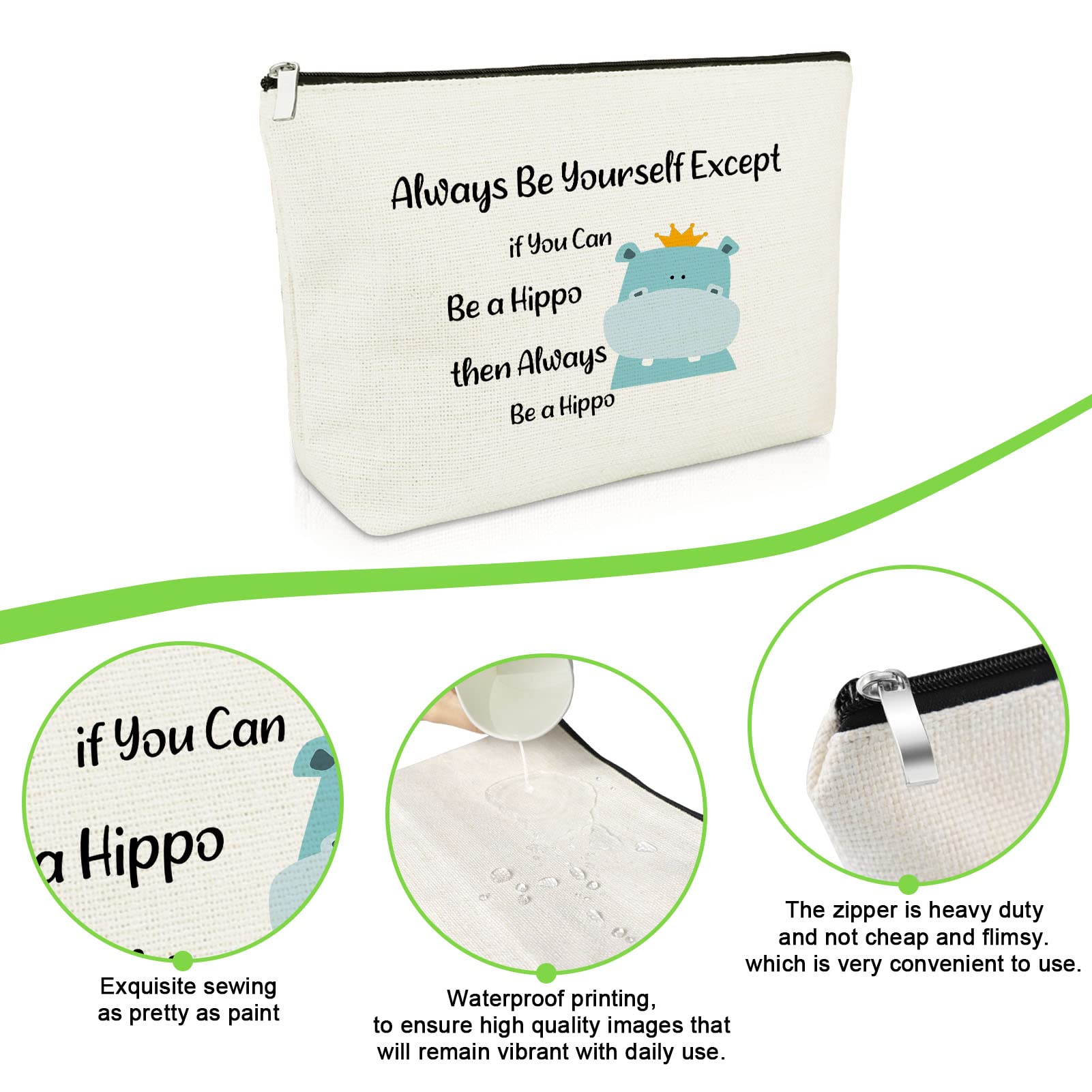 **Funny Hippo Makeup Bag - Cute Hippopotamus Cosmetic Pouch for Women & Girls - Perfect Gift for Daughter, Niece, Granddaughter - Birthday, Graduation Present for Animal Lovers - Great for Travel, School & Daily Use**