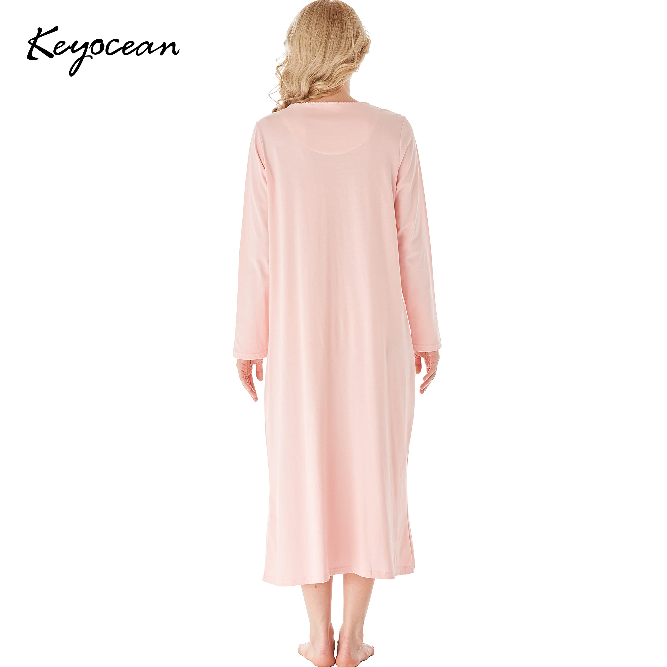 Keyocean Women's Soft Cotton Long Sleeve Nightgown - Comfortable Lightweight Sleepwear for Ladies - Perfect for Relaxing at Home & Cozy Bedtime